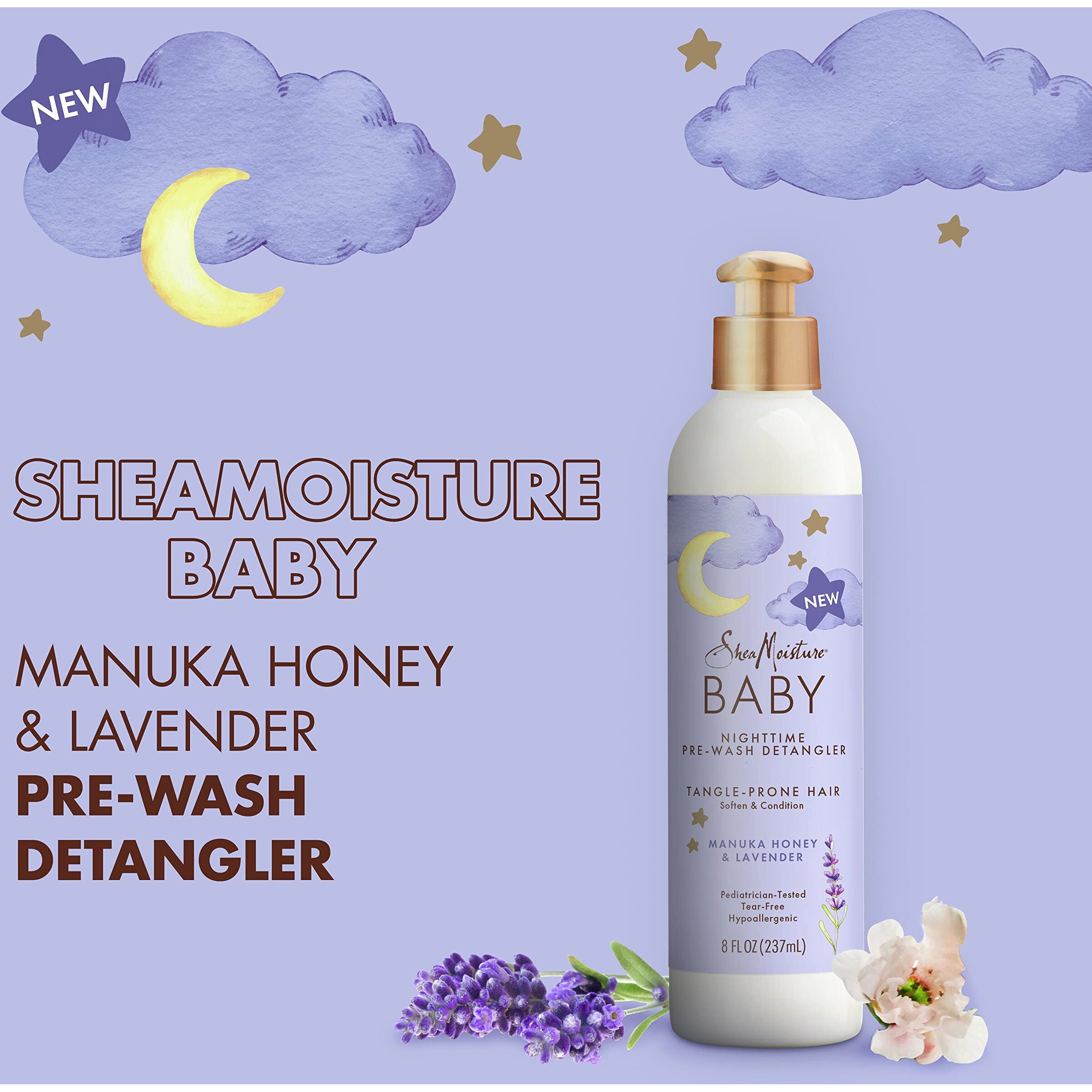 Sheamoisture Baby Pre-Wash Hair Detangler Manuka Honey & Lavender For Delicate Hair And Skin Nighttime Skin And Hair Care Regimen 8 Oz