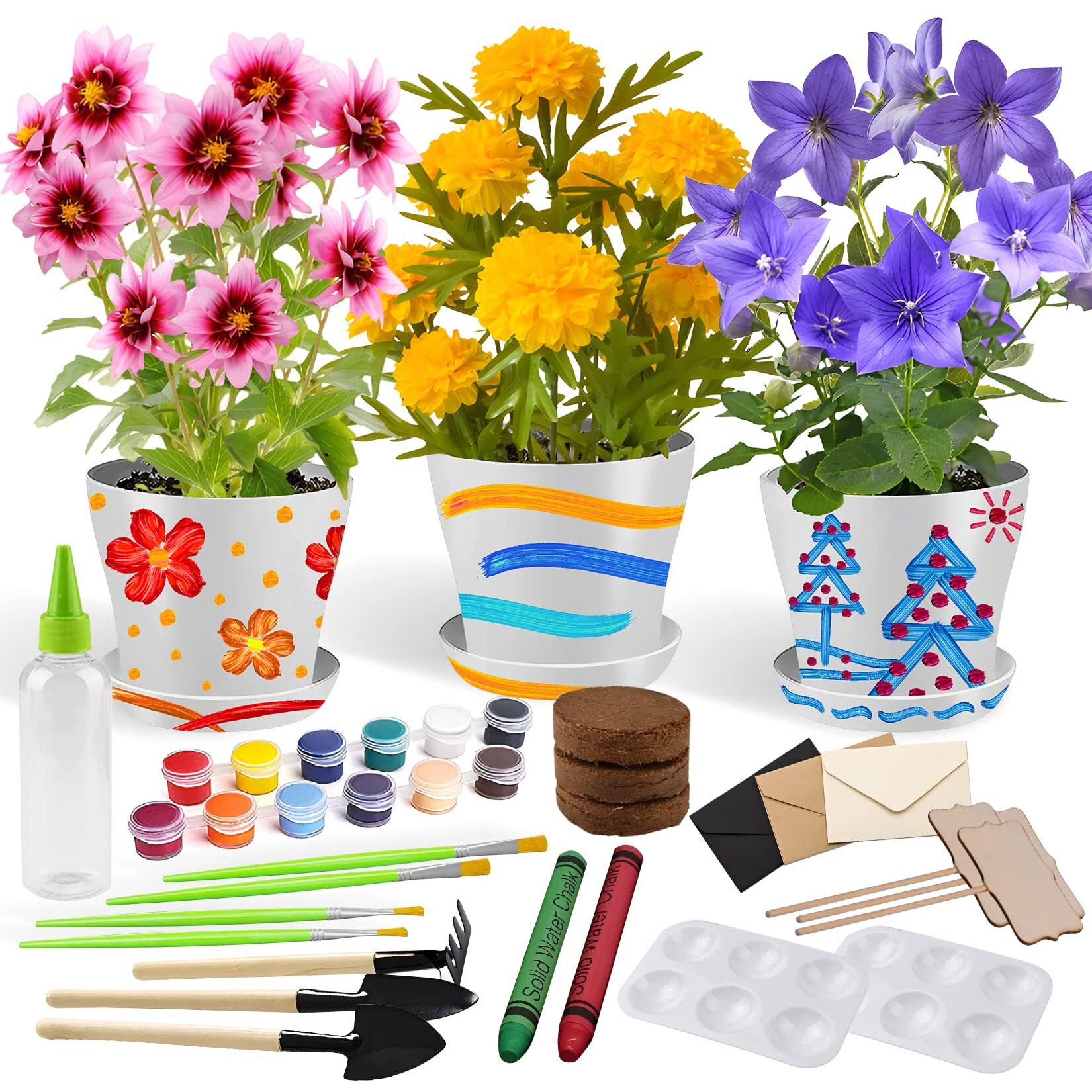 Paint & Plant Childrens Gardening Kit For Girls Boys Toys Garden Flower Gardening Gift For Kids Flower Pots Seeds Art Craft Grow Garden Planting Set For Kids Age 4 5 6 7 8 9 10 11 12 13 14 Years Old