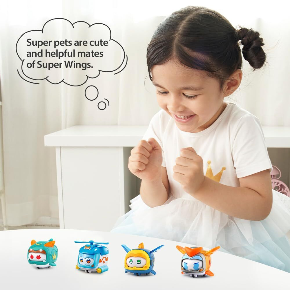 Super Wings Toys  4 Pcs Super Pet Sets  Glow And Face-Changing Transformer Toys Jerome Golden Boy Shine Tino Pet  Stacking Toys For Toddlers Kids 3 4 5 6 7 Year Old