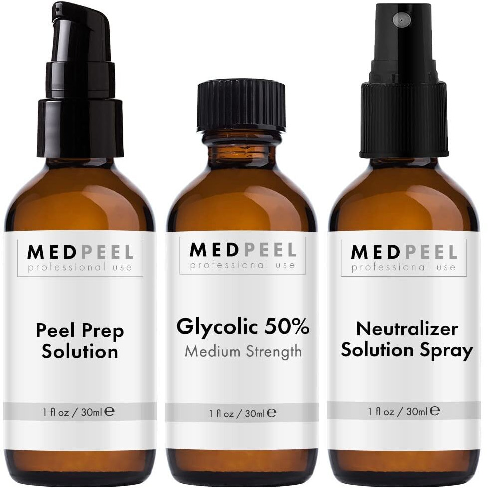 Medpeel Glycolic Acid 50% Essential Peel Kit  Includes Peel  Prep  Neutralizer  Medium Strength Chemical Face Peel  Minimize Fine Lines  Wrinkles  Dark Spots  All Skin Tones  1Oz/30Ml (Kit Of 3)