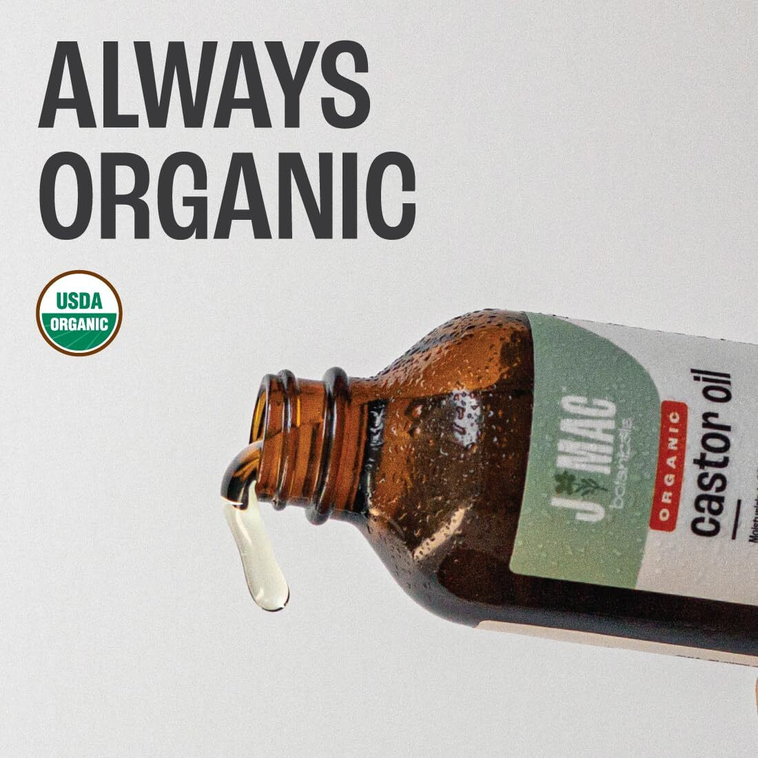 J Mac Botanicals  Organic Castor Oil Cold Pressed (Glass Bottle  8 Oz) Pure Unrefined  Hexane Free For Face  Skin  Eyelashes  Pack Wraps  Pads