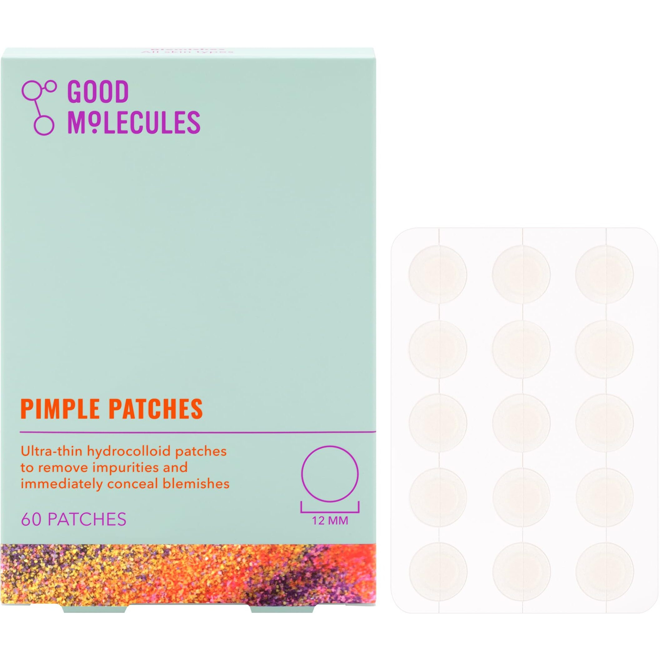 Good Molecules Pimple Patches (60 Patches) - Ultra-Thin Hydrocolloid Patches To Conceal Whiteheads  Blackheads And Blemishes  Target Ance And Impurities - Skin Care For Face With Cellulose And Pectin