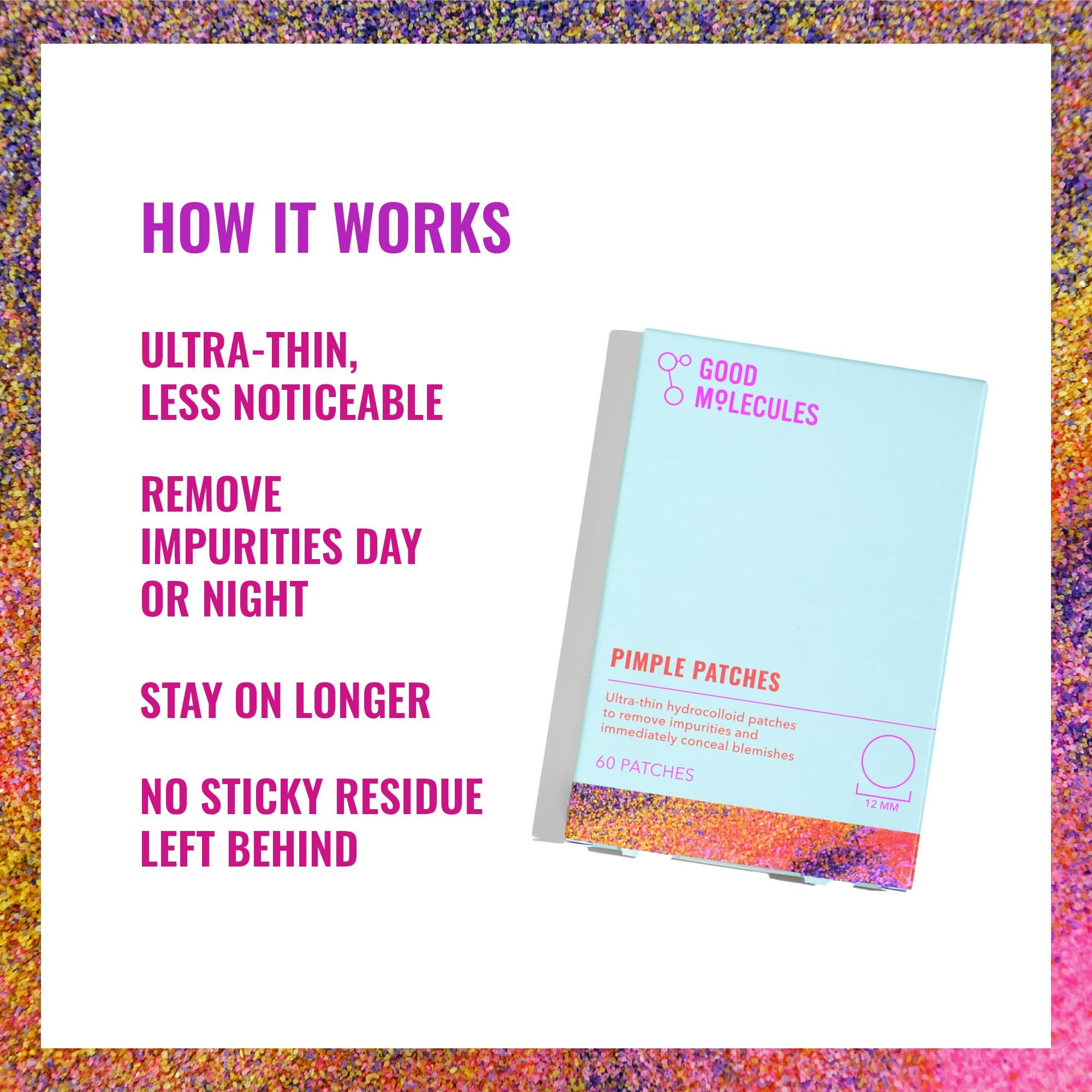 Good Molecules Pimple Patches (60 Patches) - Ultra-Thin Hydrocolloid Patches To Conceal Whiteheads  Blackheads And Blemishes  Target Ance And Impurities - Skin Care For Face With Cellulose And Pectin