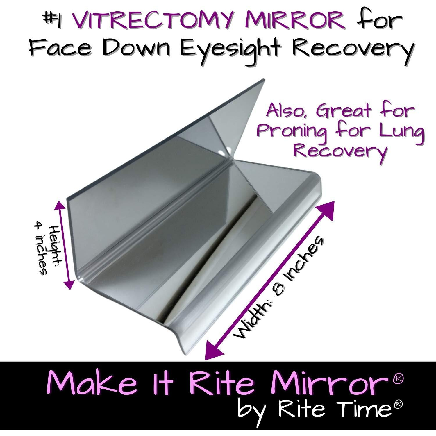 8"" Wide 2-Way Make It Rite Mirror For Face Down Vitrectomy Eyesight And Proning Lung Recovery | Easy To Watch Tv During Face Down Recovery | Invented In 1994