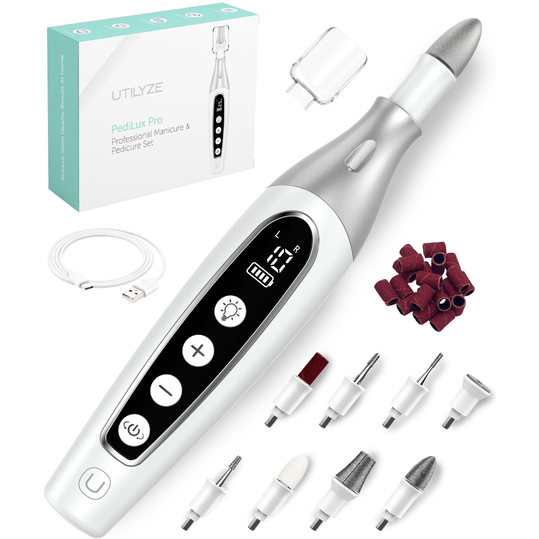Pedilux Pro Professional Manicure Pedicure Kit  Cordless Electric Nail File Set  Nail Drill Machine  Toe Nail Dremel Tools  Filer  Buffer  Sander  Thick Toenail Grinder  Remove Cuticles & Callus