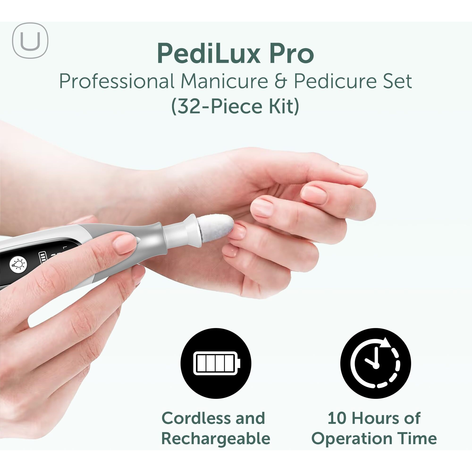 Pedilux Pro Professional Manicure Pedicure Kit  Cordless Electric Nail File Set  Nail Drill Machine  Toe Nail Dremel Tools  Filer  Buffer  Sander  Thick Toenail Grinder  Remove Cuticles & Callus