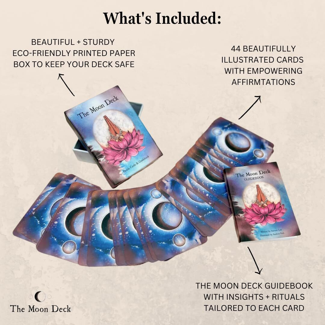 The Moon Deck Eco-Printed Premium Oracle Set - 44 Cards With Guidebook - Strengthen Intuition  Self-Love Rituals  Emotional & Spiritual Health For Women
