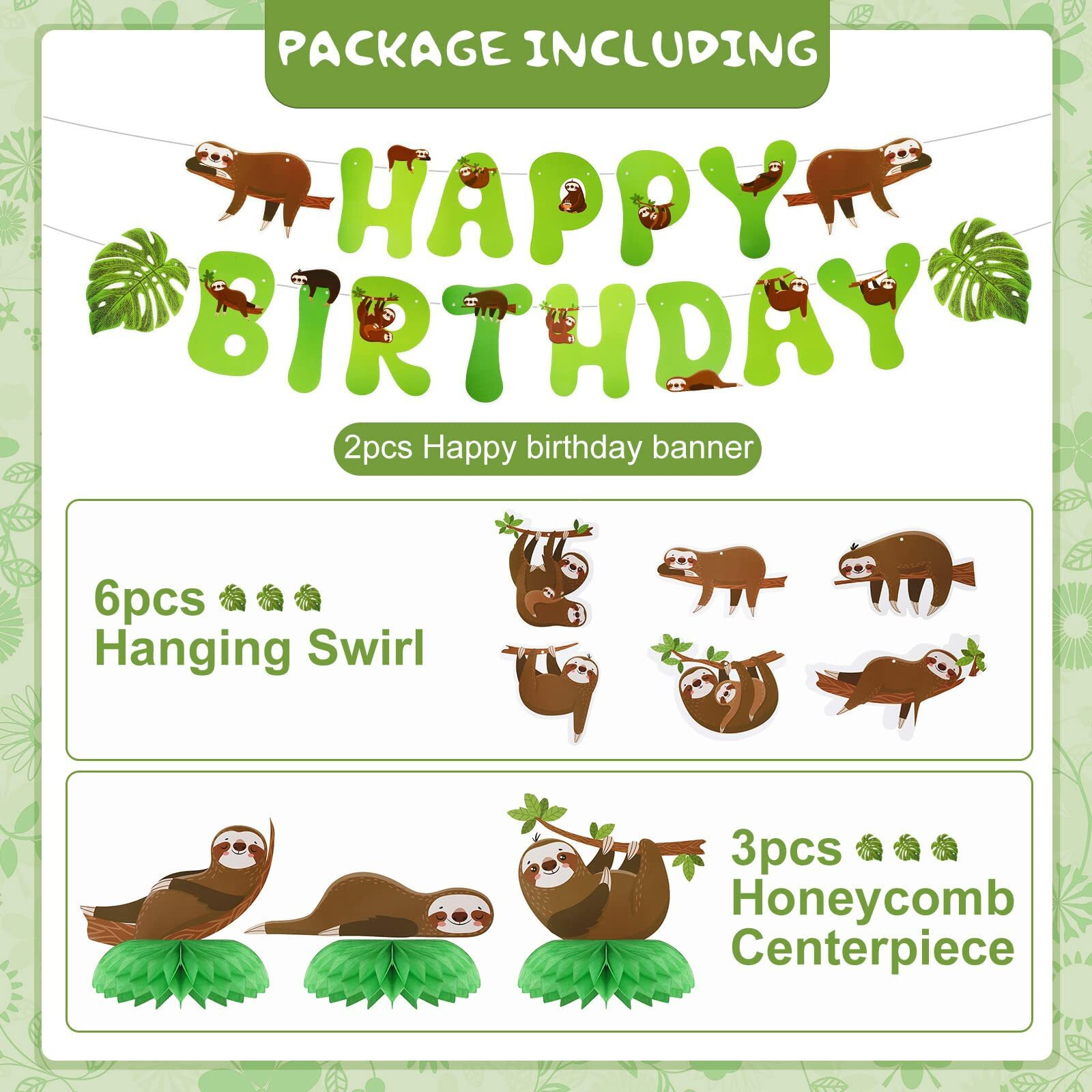 17 Pcs Dog Sloth Party Decorations And Supplies Including 2 Birthday Banner  3 Honeycomb Centerpieces  6 Hanging Swirls  6 Hanging Card  Puppy Sloth Theme Birthday Party Favors (Sloth Style)