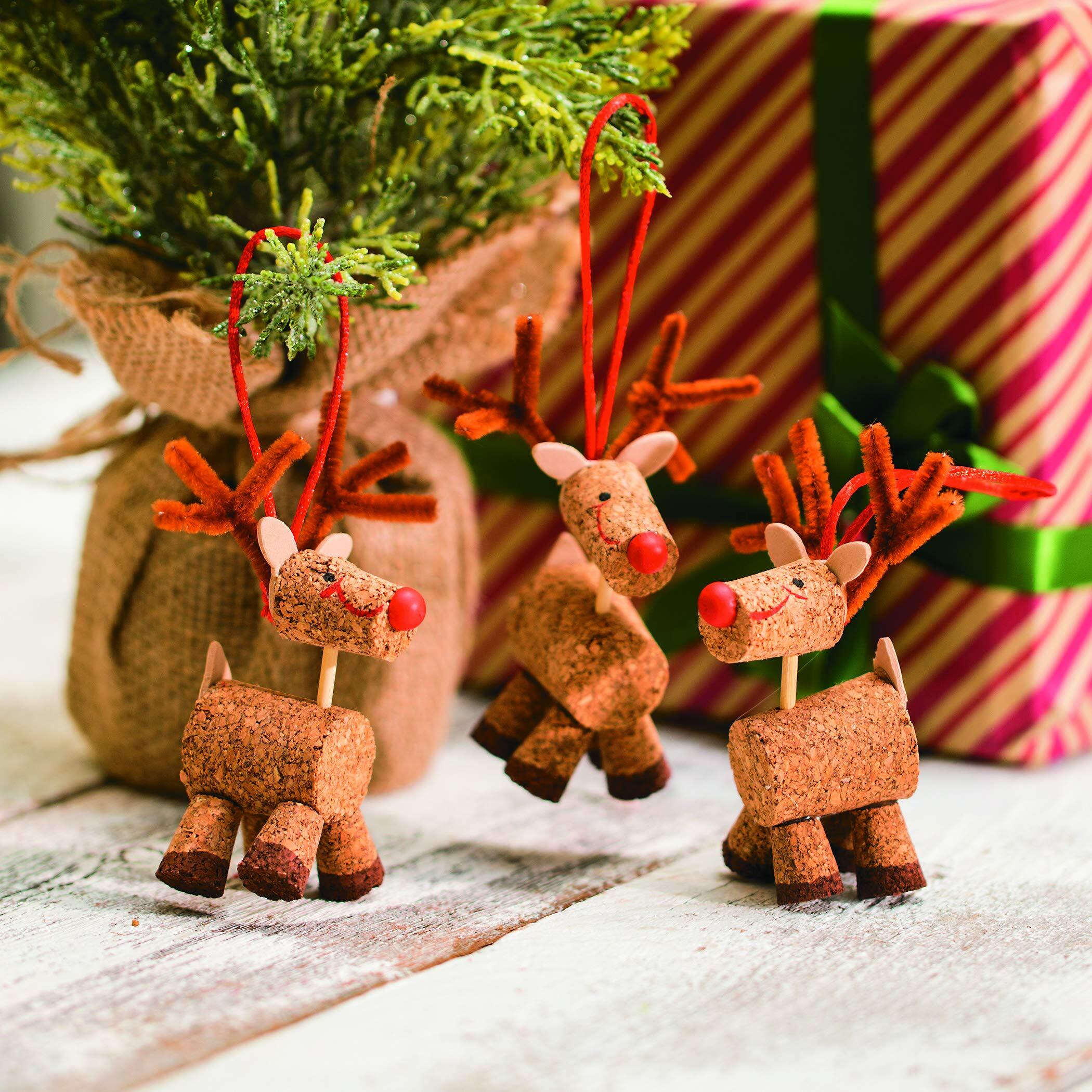 Fun Express Cork Reindeer Christmas Ornament Craft Kits - Makes 12 - Holiday Crafts For Kids