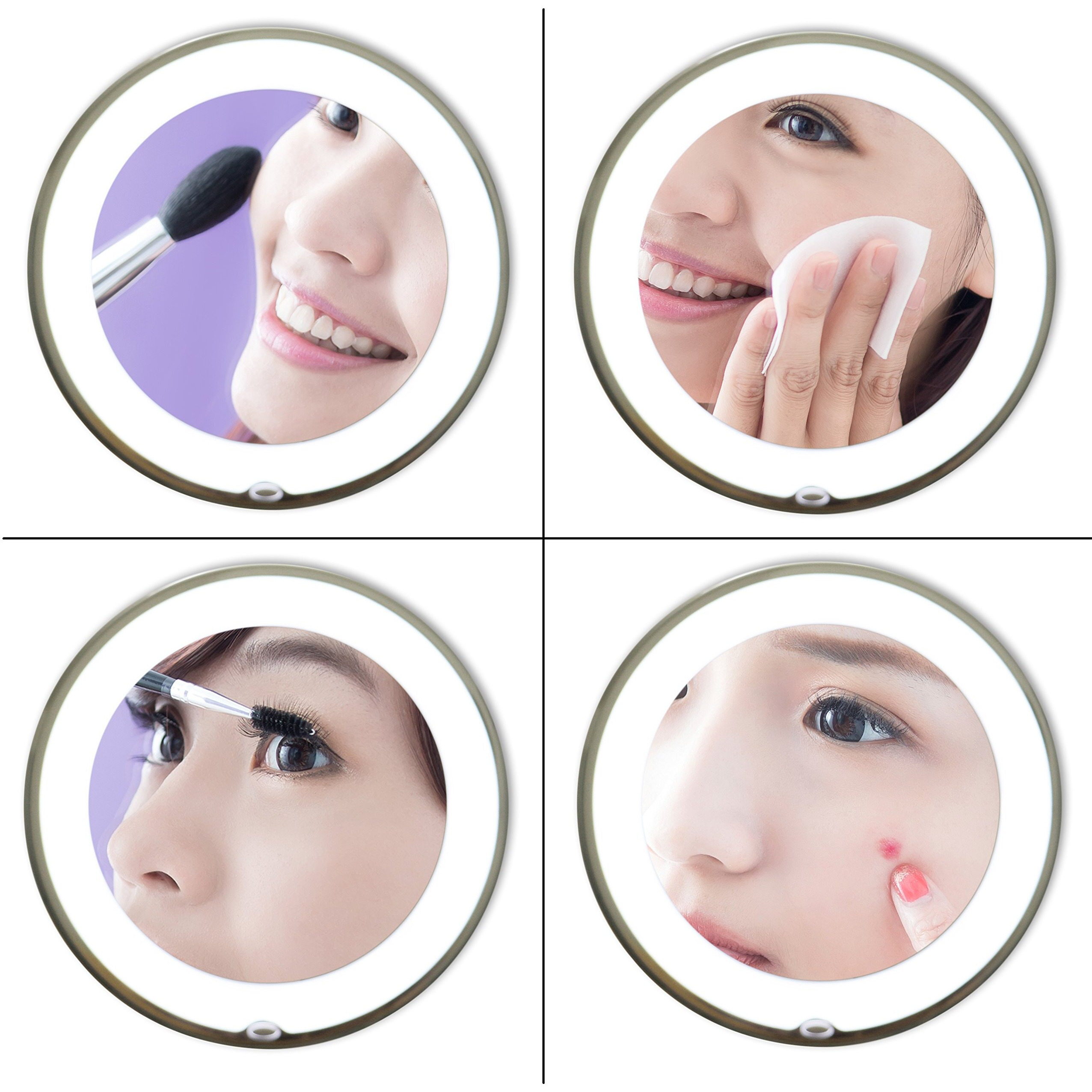 Jiben Flexible Upgraded Gooseneck Led Lighted 10X Magnifying Makeup Mirror With 3 Colors & Dimming Lights  Locking Suction Cup And 360 Swivel  Portable Cordless Travel And Home Bathroom Vanity Mirror