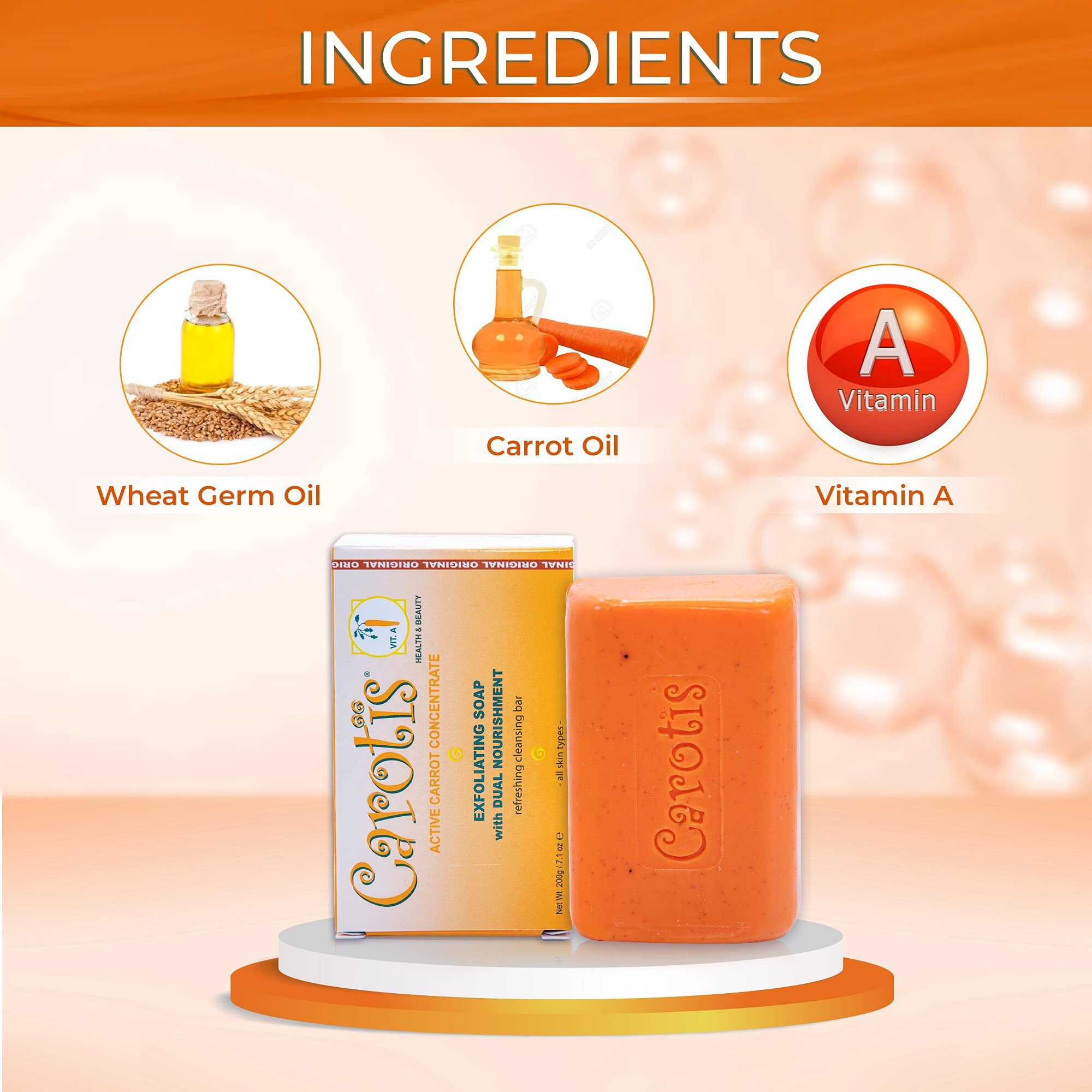 Carots Exfoliating Soap 200G - Formulated To Restore Radiance And Eliminate Dead Skin Cells  With Vitamin A