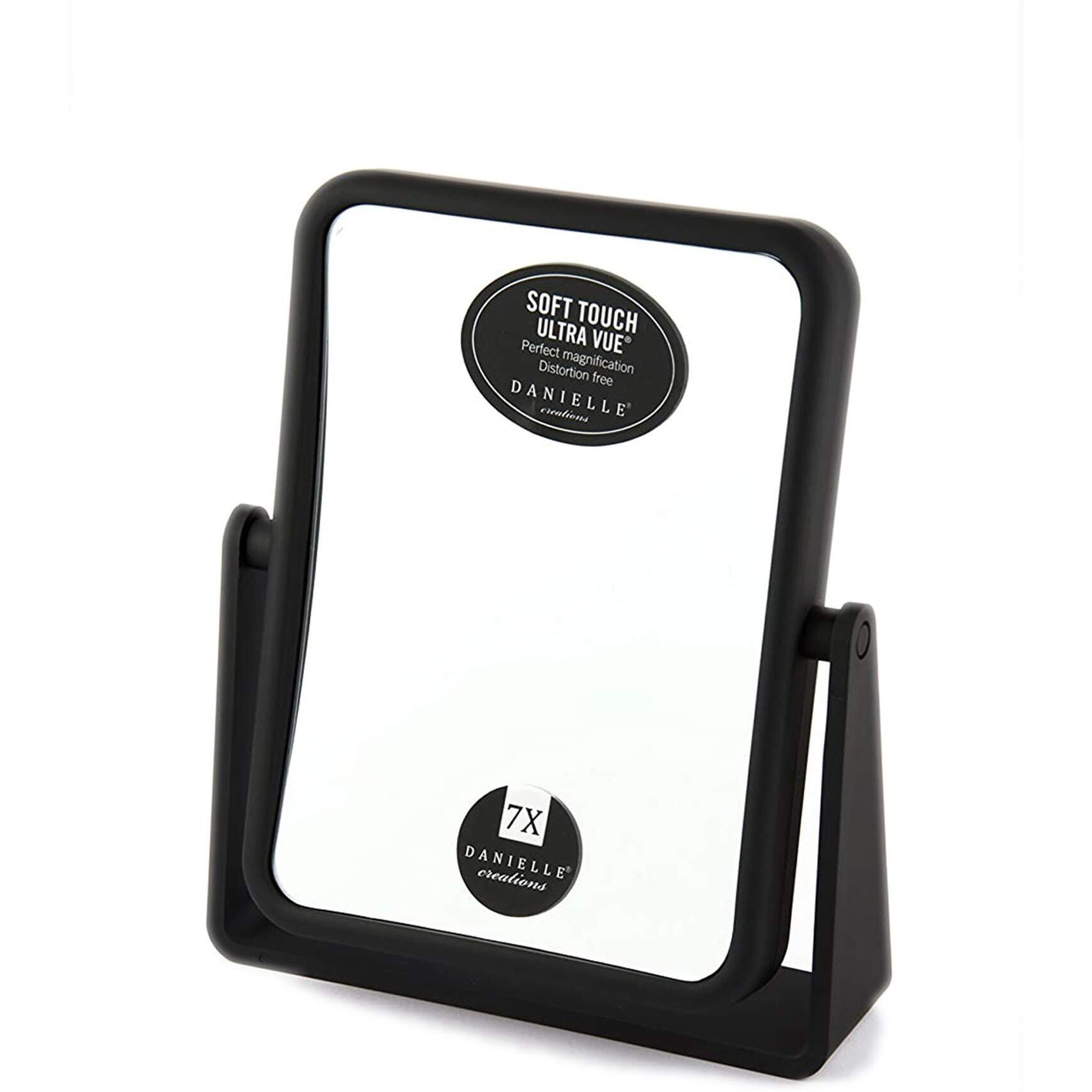 Danielle Creations 6.75-Inch Magnifying Vanity Makeup Mirror Rectangular Soft Touch Finish With 7X Magnification And 360 Swivel  Black