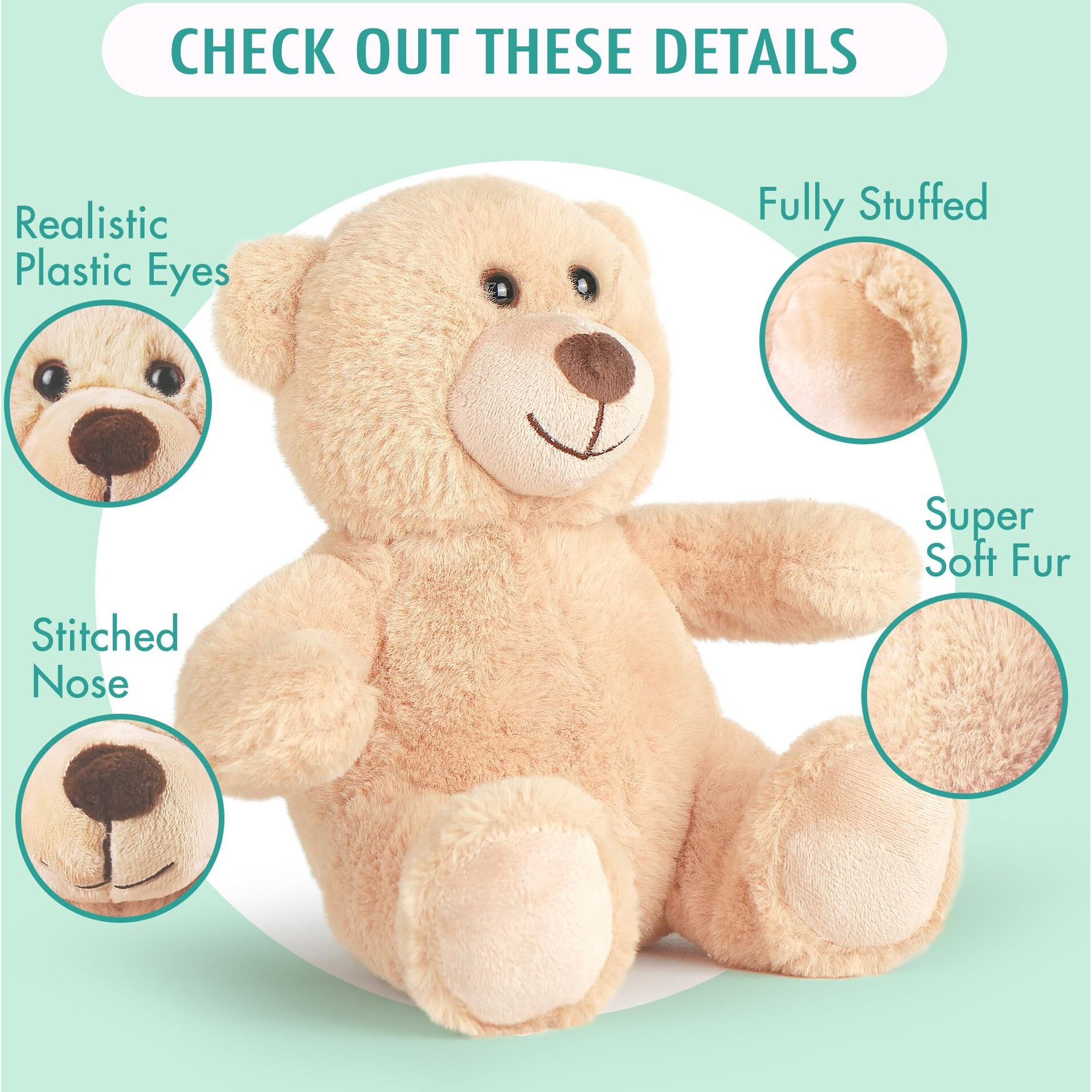 Benben Teddy Bear Stuffed Animal  5 Pack 8 Inch Small Stuffed Teddy Bear Bulk  Shaggy Plush Toy  Baby Shower Decoration  Gifts For Girlfriend  Valentine's Day  Birthday (Curly Hair)