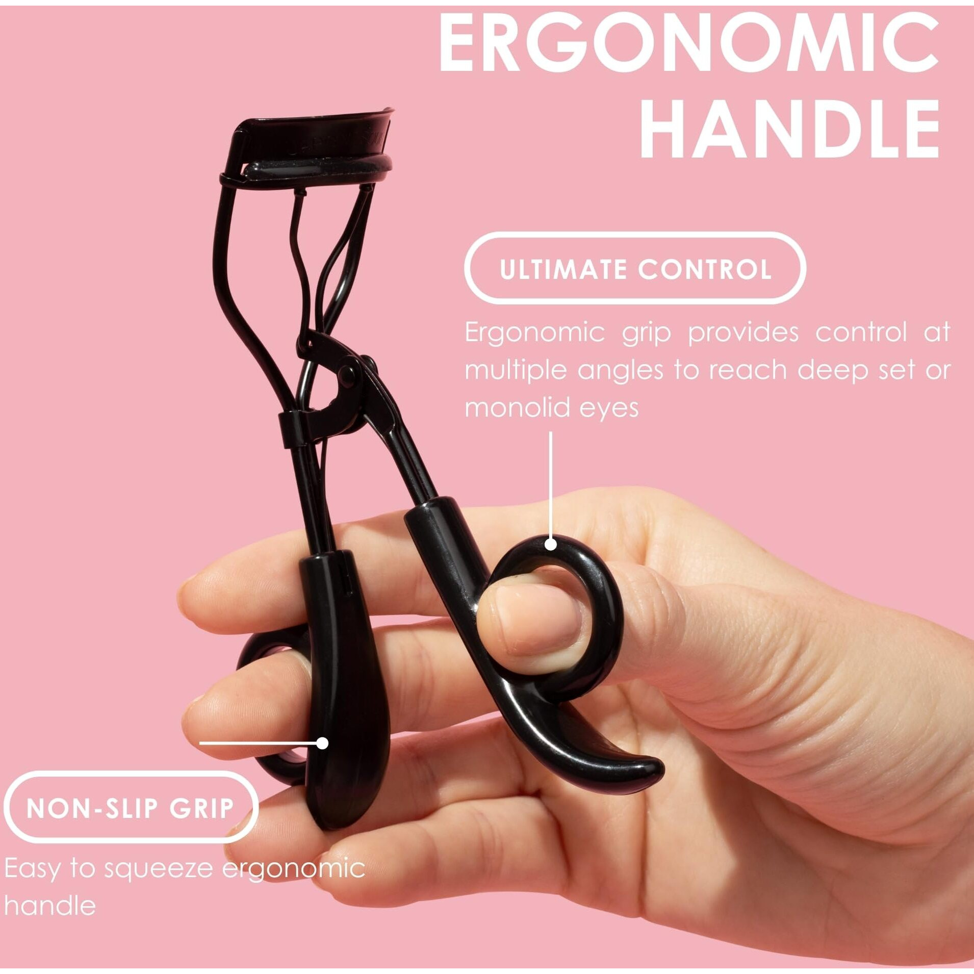 Japonesque Pro Performance Lash Curler With Natural Arch For Sweeping Volume On Natural Or False Lashes  Holds Curl For Up To 8 Hours  Includes 1 Refill Pad