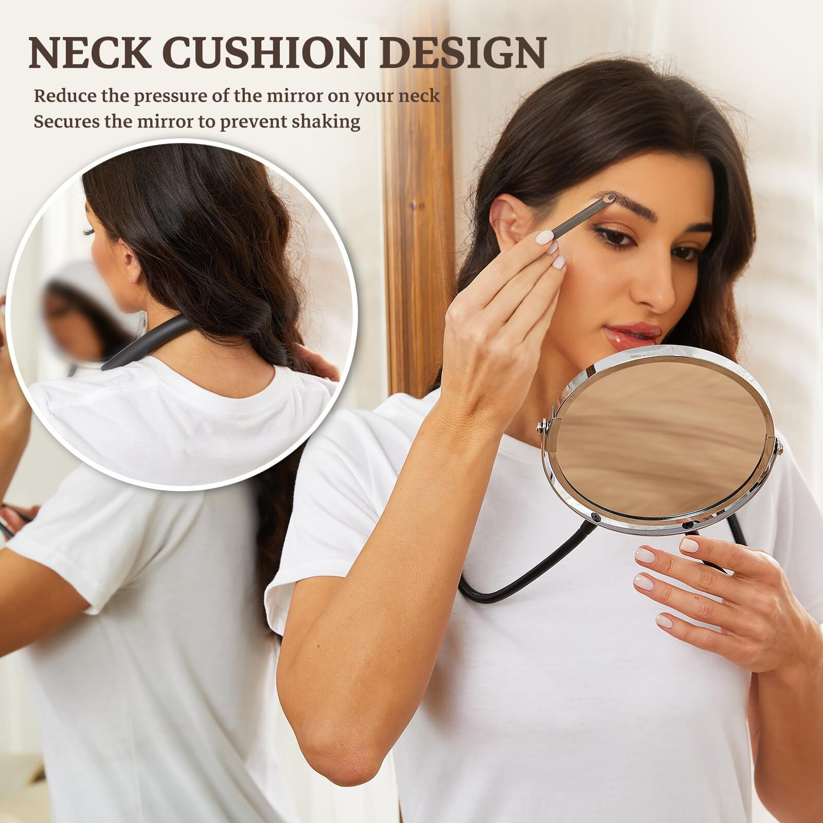 Double Sided Mirror  Standard Viewing And 5X Magnification  Mirror' Arm Is Flexible To Around The Neck