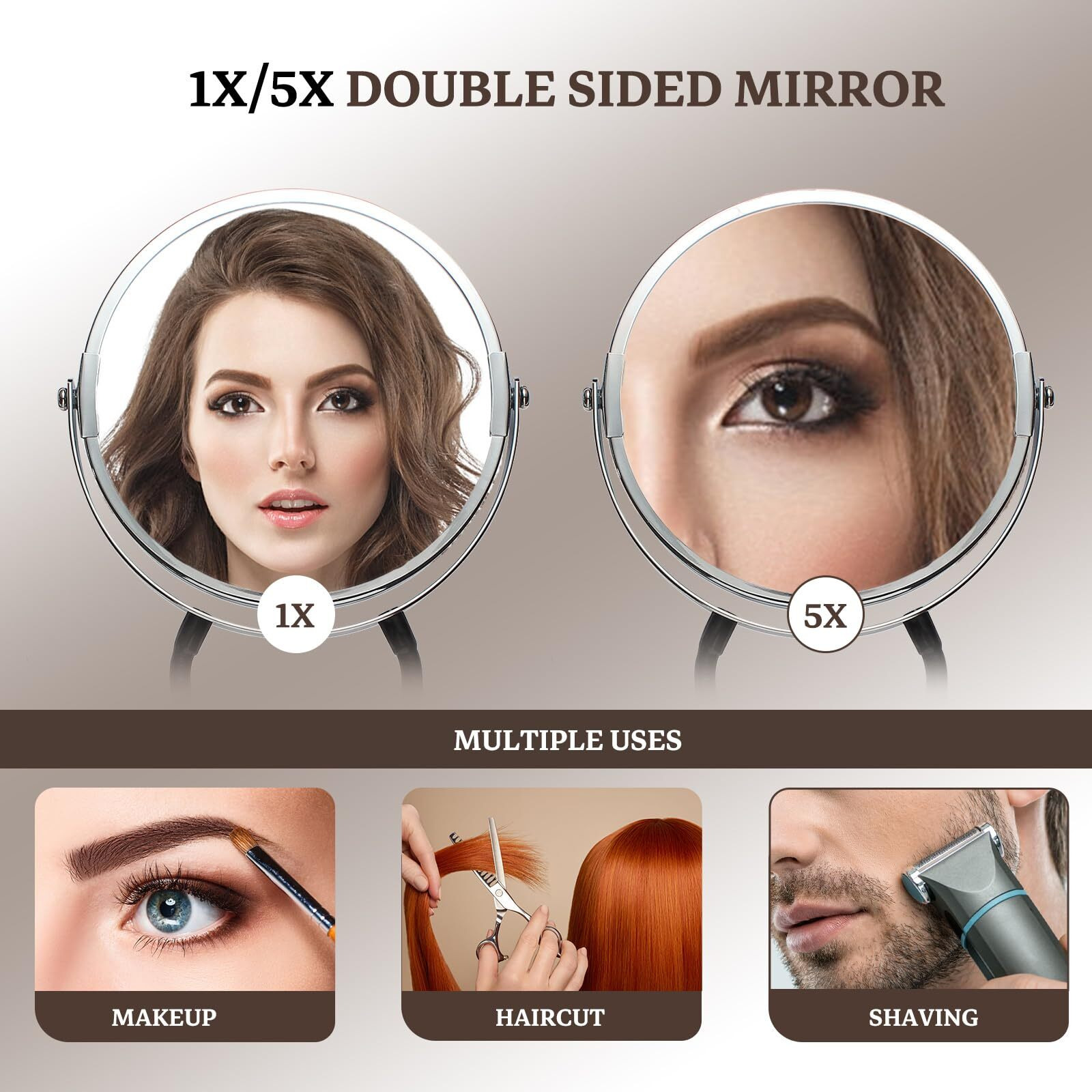 Double Sided Mirror  Standard Viewing And 5X Magnification  Mirror' Arm Is Flexible To Around The Neck