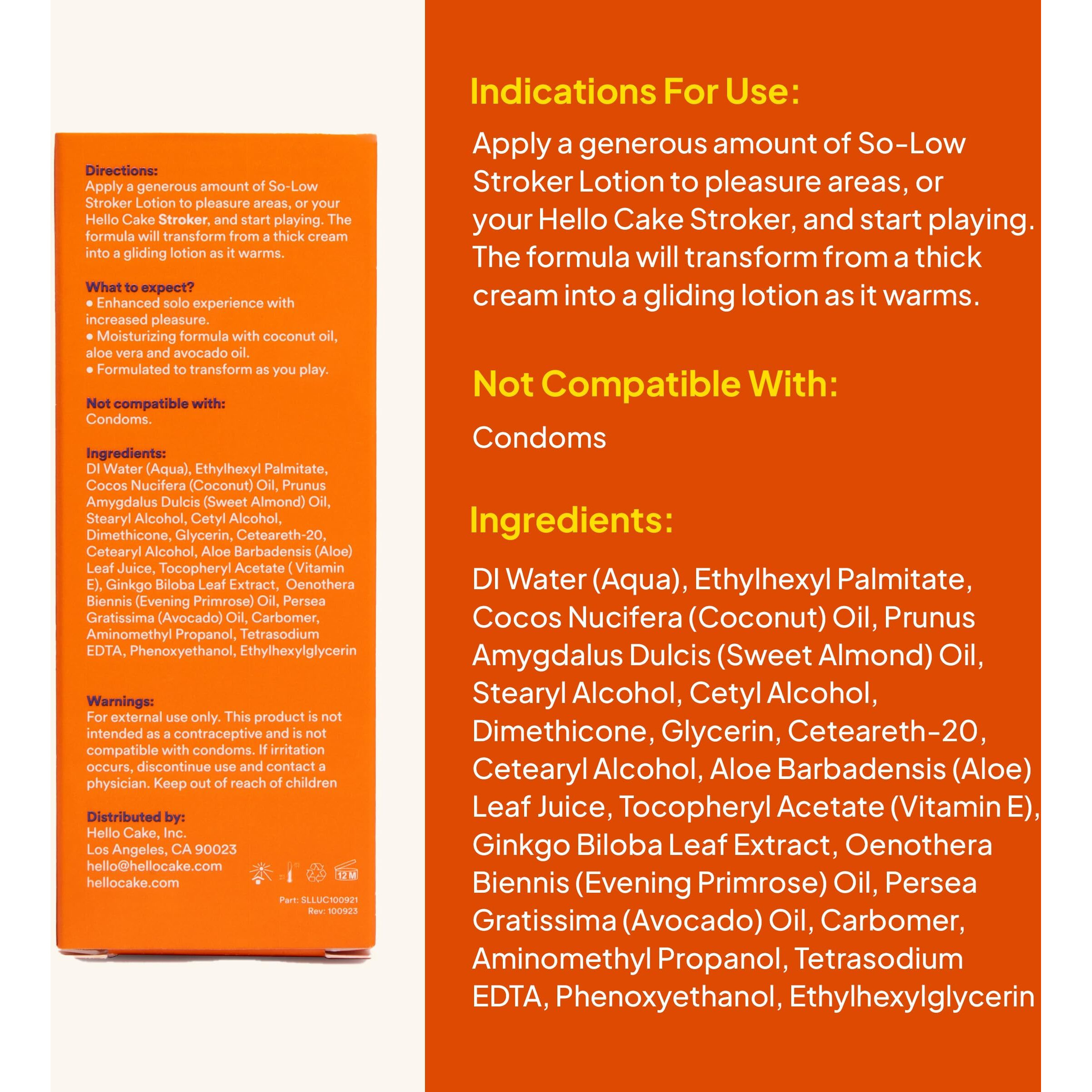 Hello Cake So-Low Stroker Lotion - Below The Belt Solo Cream For Men  Natural Moisturizing Ingredients Coconut Oil  Avocado Oil  Aloe Vera  3.3 Fl Oz
