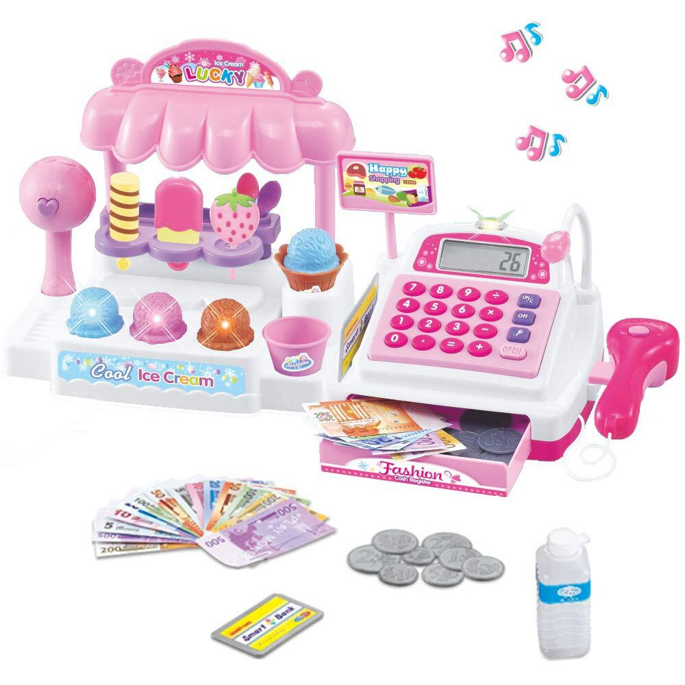 Ice Cream Store Mini Cash Register With Pretend Play Desserts  Working Scanner  Calculator  Microphone  Money And Credit Card