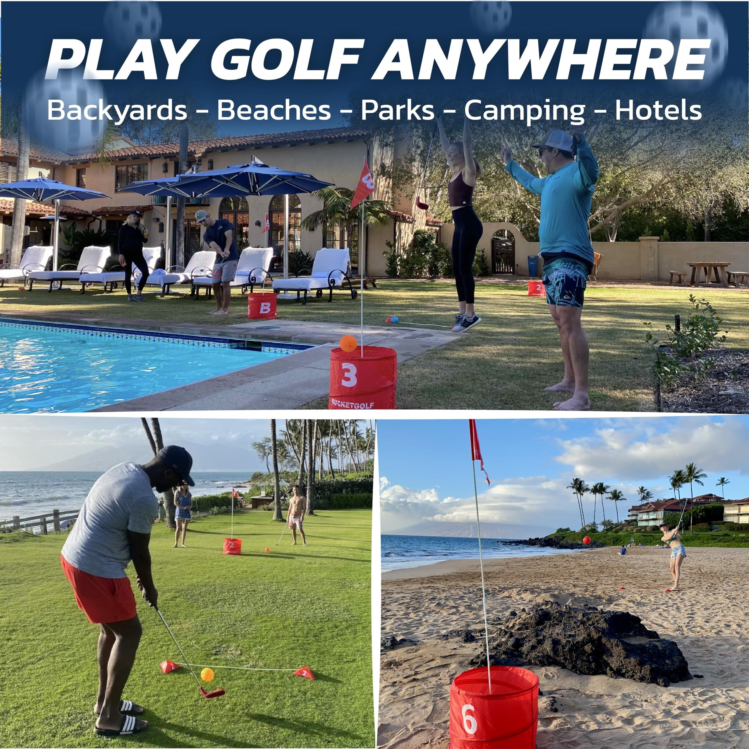 Bucketgolf Game Pro The Ultimate Backyard Golf Game For Family  Adults And Kids - Portable 9 Hole Golf Course Play Outdoor  Lawn  Park  Beach  Yard