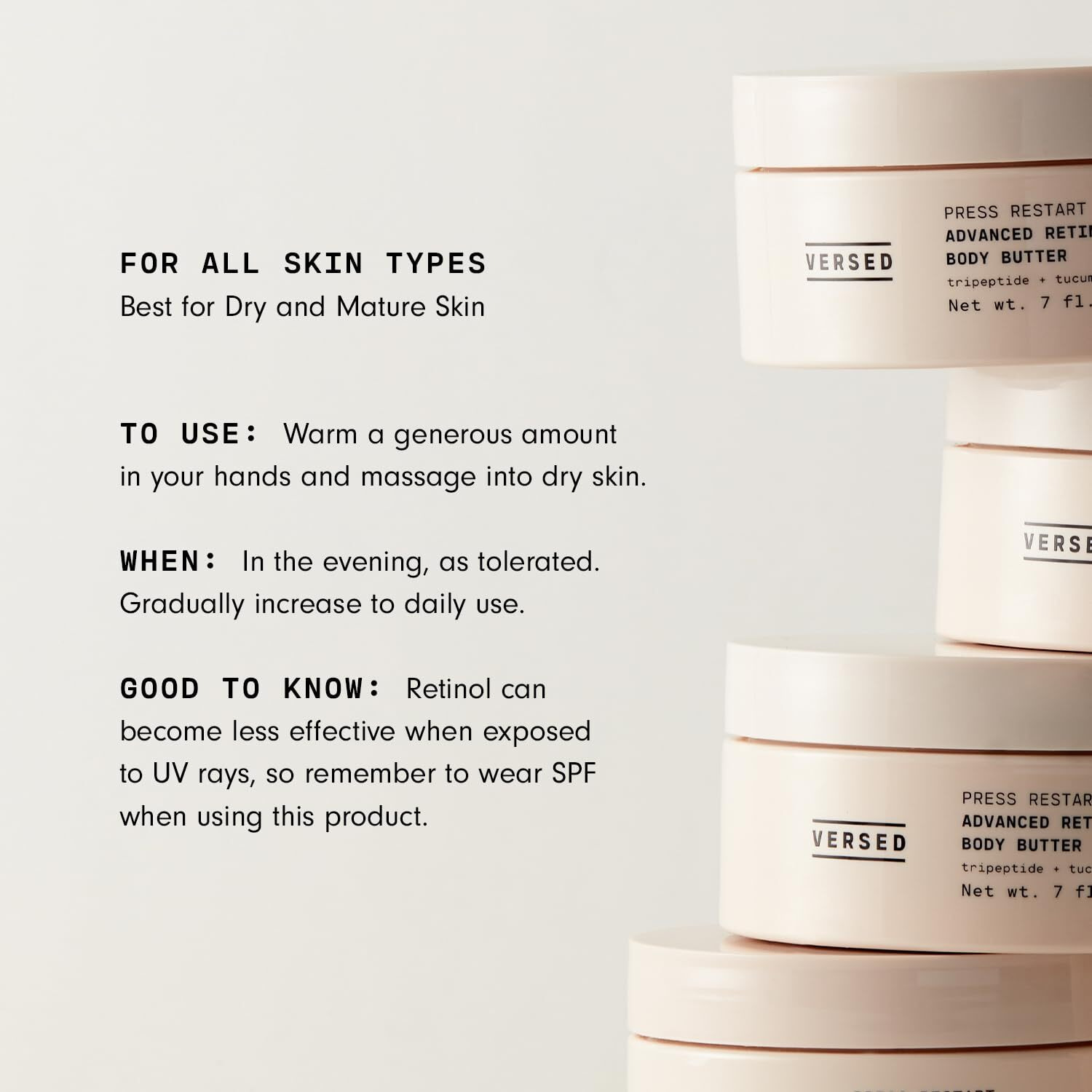Versed Advanced Retinol Body Butter - Encapsulated Retinol Body Lotion & Skin Firming Cream - Infused With A Tripeptide & Vitamin-Rich Butters To Repair And Renew Dry Skin (7 Oz)