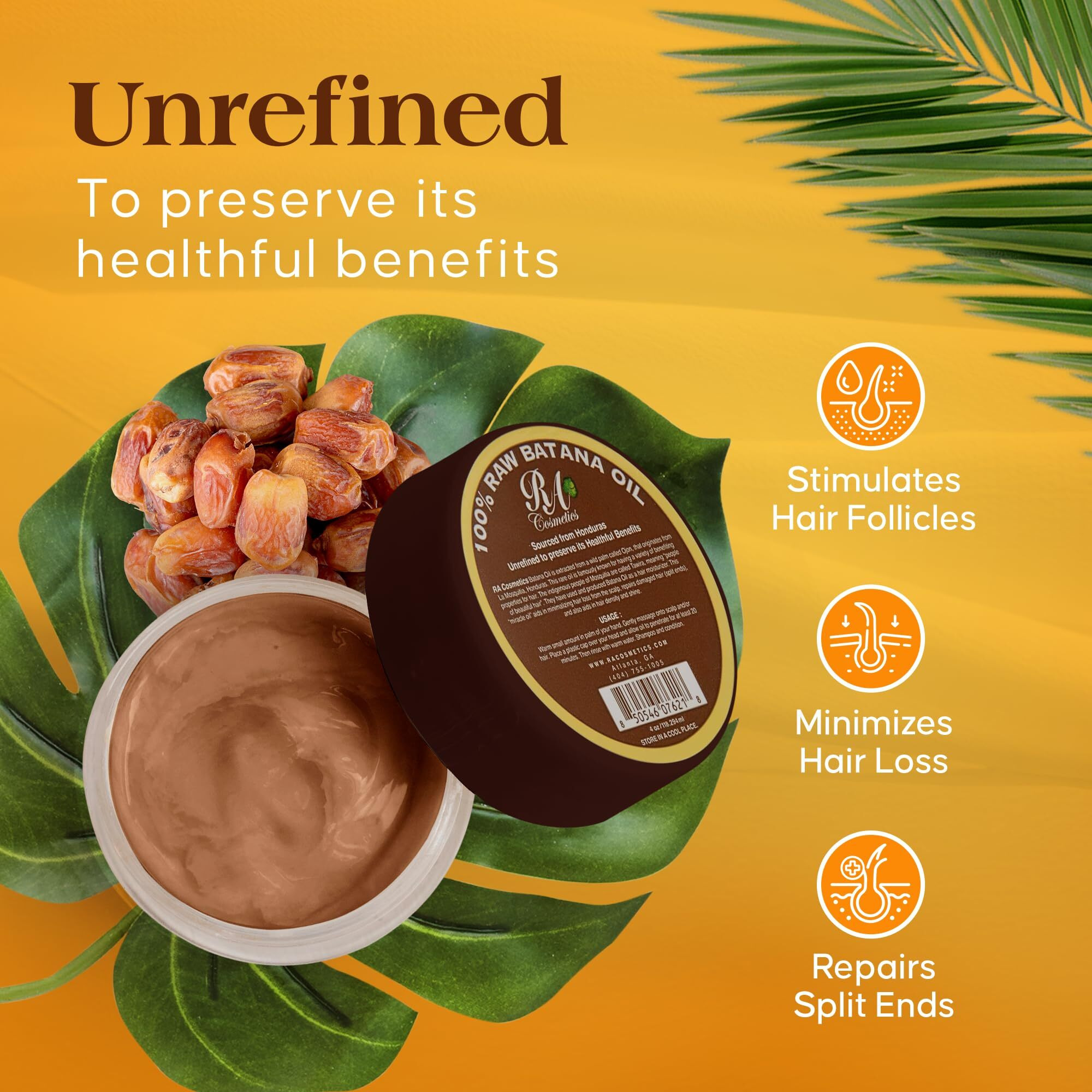 Ra Cosmetics Natural Unrefined Batana Oil For Hair Growth & Repair | Nourishing Moisturizer For Damaged Hair - Strengthening Conditioner From Honduras  4 Oz