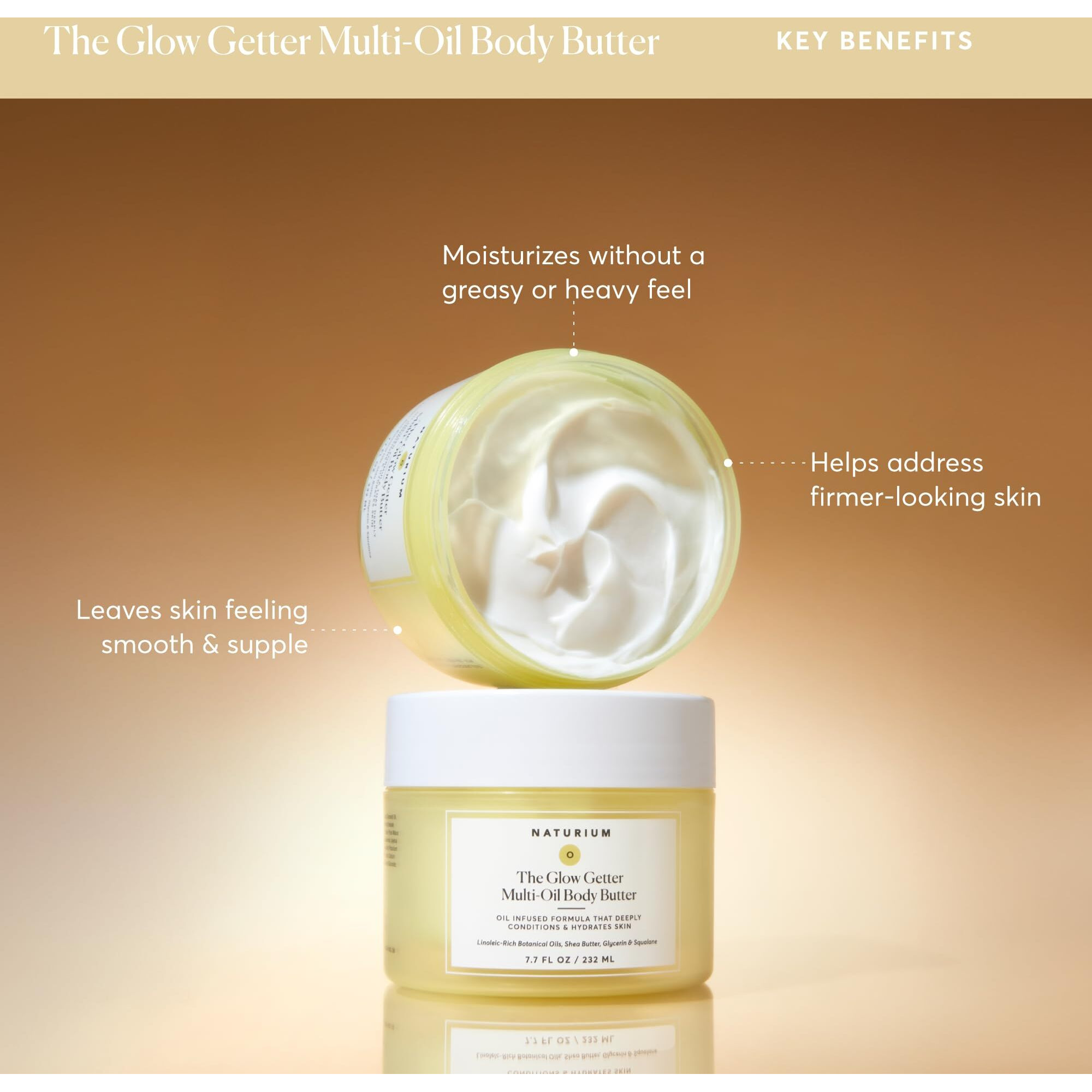 Naturium The Glow Getter Whipped Multi-Oil Body Butter  Firming Cream & Body Moisturizer With Shea Butter  7.7 Fl Oz