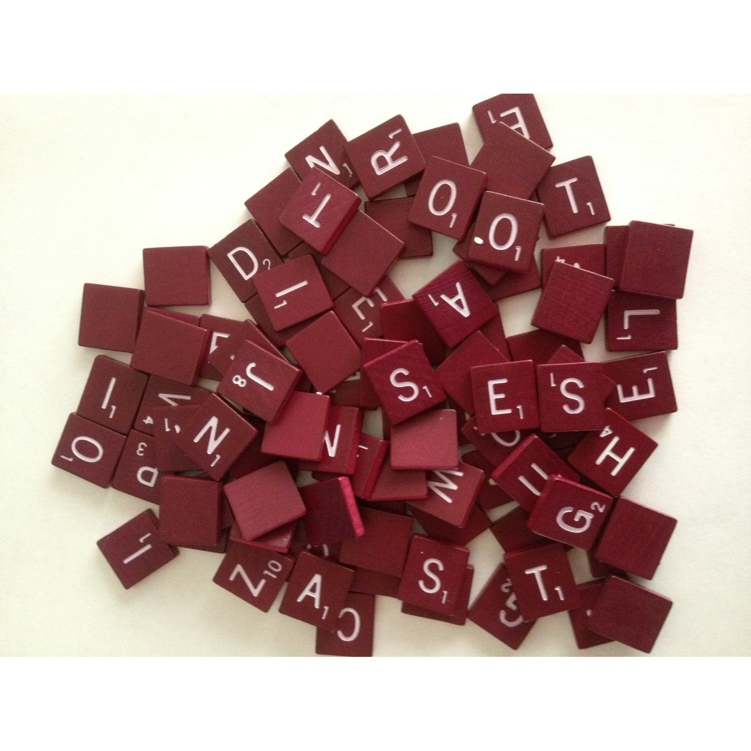 Maroon Wood Scrabble Tiles Set 100 Tiles ~ Game Replacement  Scrapbooking  Crafts  Messages  Etc.