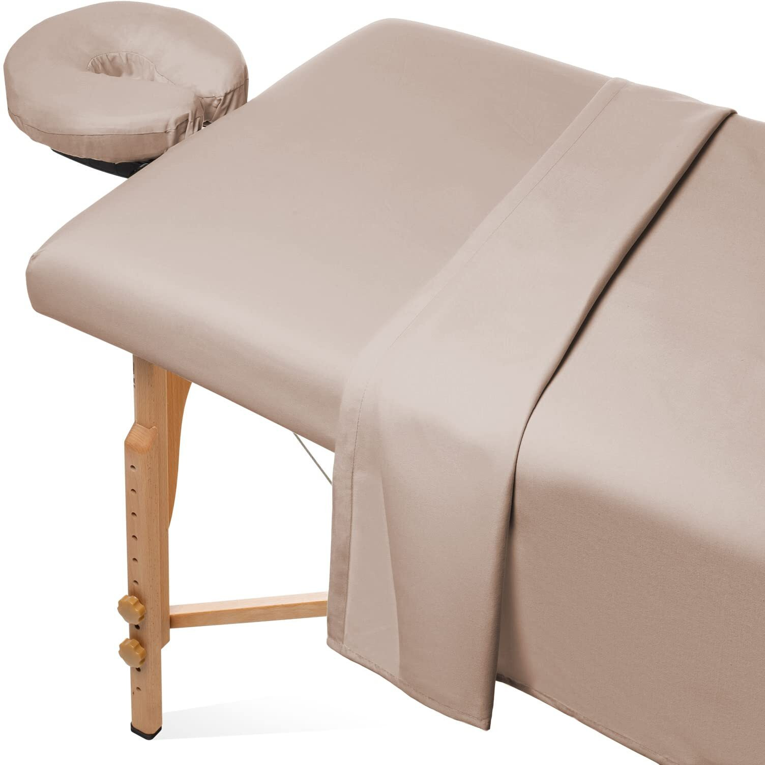 Saloniture 3-Piece Microfiber Massage Table Sheet Set - Premium Facial Bed Cover - Includes Flat And Fitted Sheets With Face Cradle Cover - Sand Brown