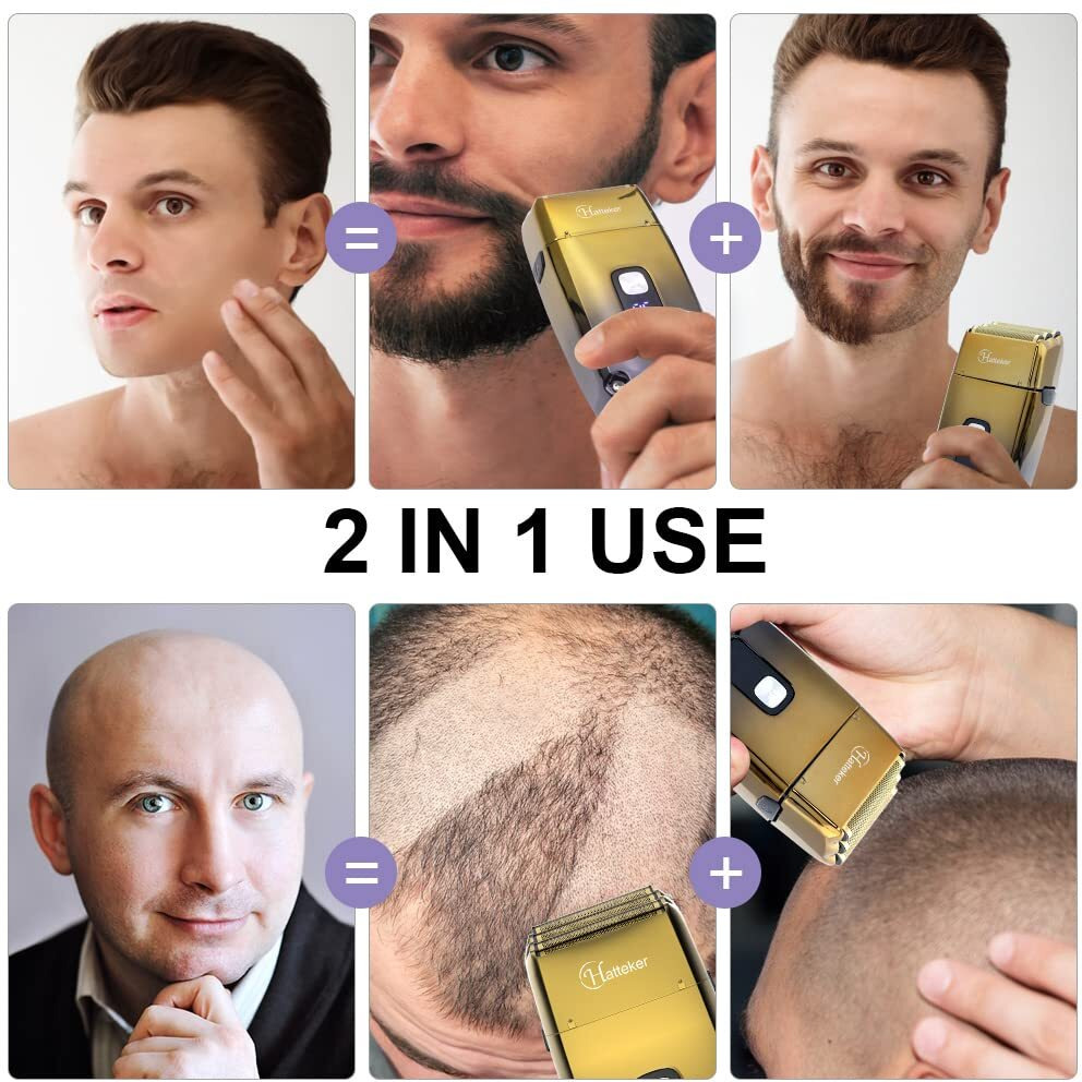 Hatteker Foil Head Shaver Triple Blades Shaver Electric Shaver Razor For Men Close Bald Head Barber Shaver Trimmer Waterproof Wet & Dry  Cordless  Gold