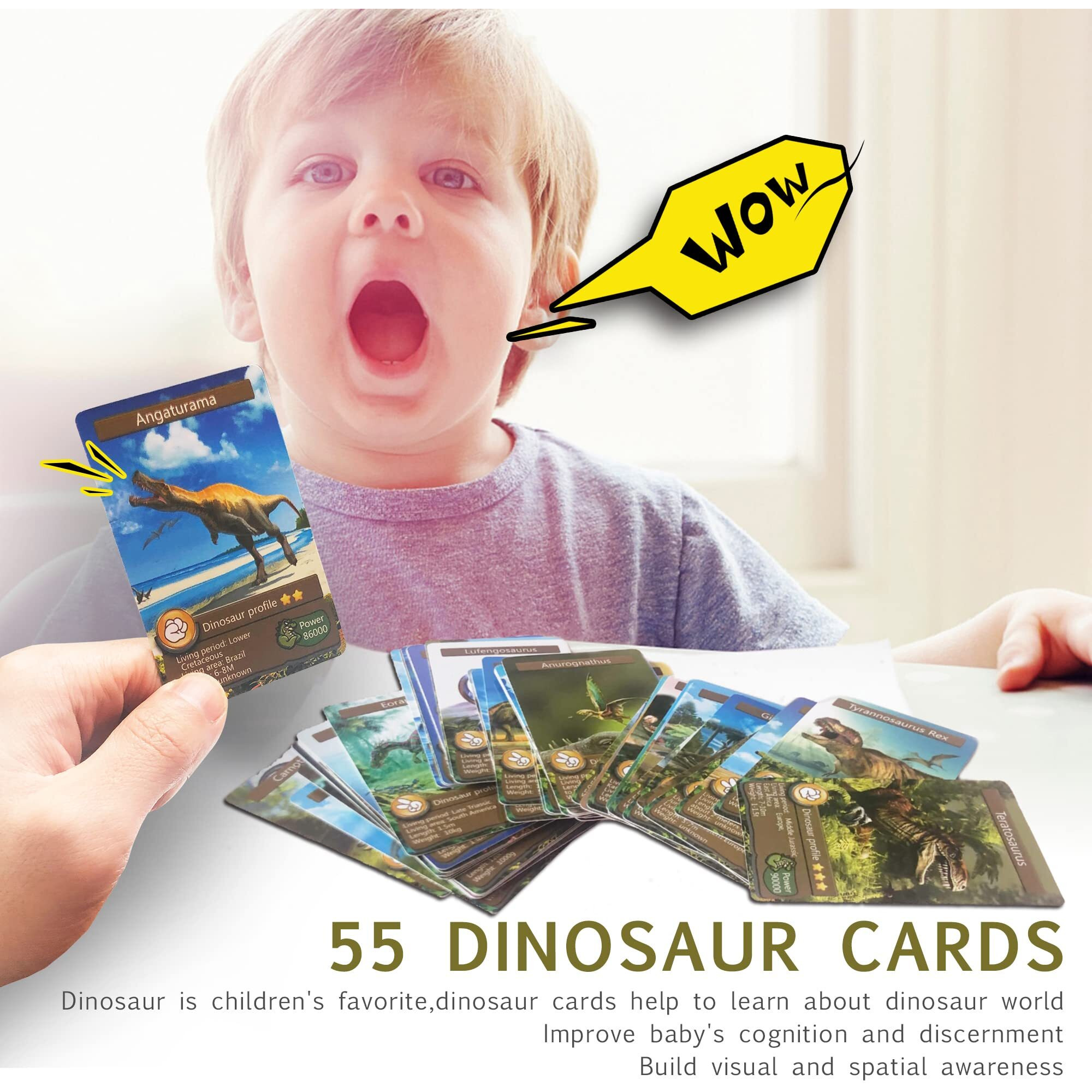 Aminfun 55Pcs Dinosaur Learning Recognition Flash Cards Dinosaur Fan Collectible Cards  Flash Card  Educational Learning Toys For Kids  Gift For Boys And Girls.