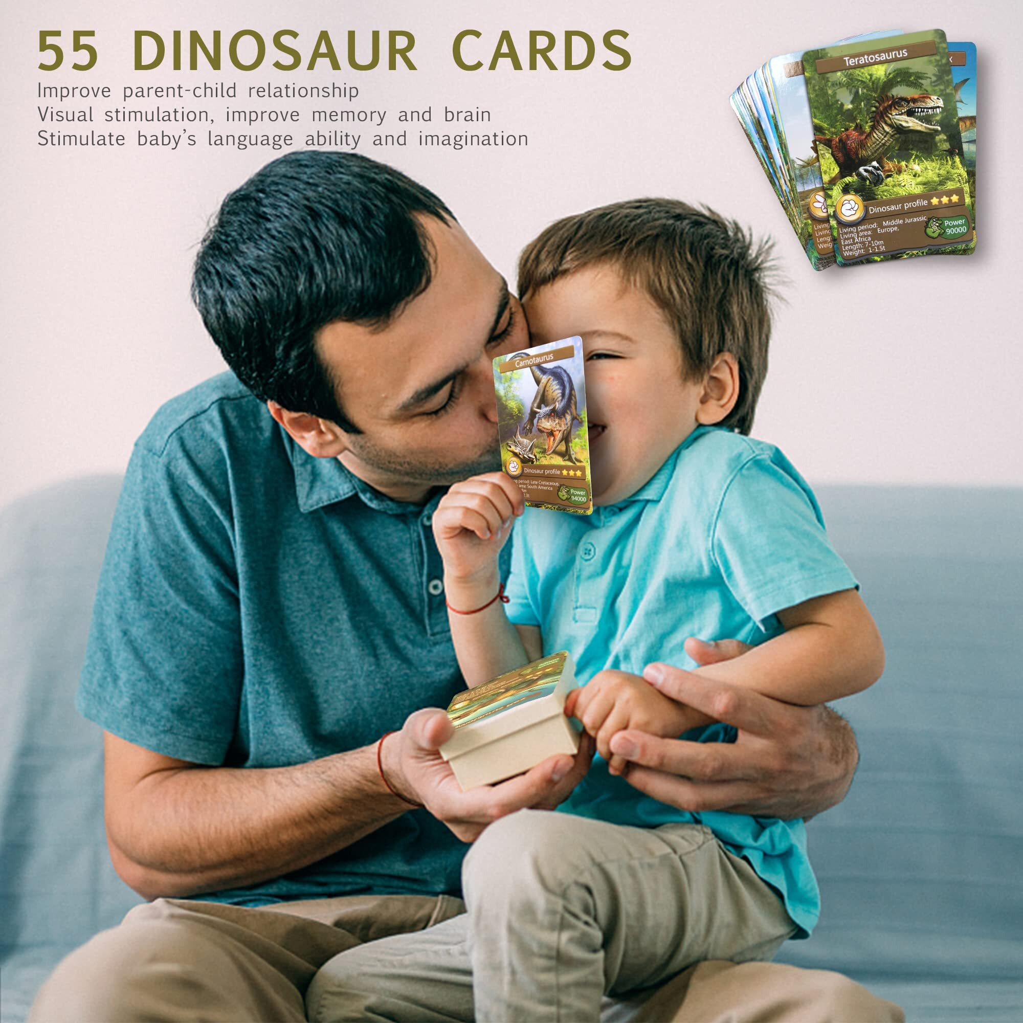 Aminfun 55Pcs Dinosaur Learning Recognition Flash Cards Dinosaur Fan Collectible Cards  Flash Card  Educational Learning Toys For Kids  Gift For Boys And Girls.
