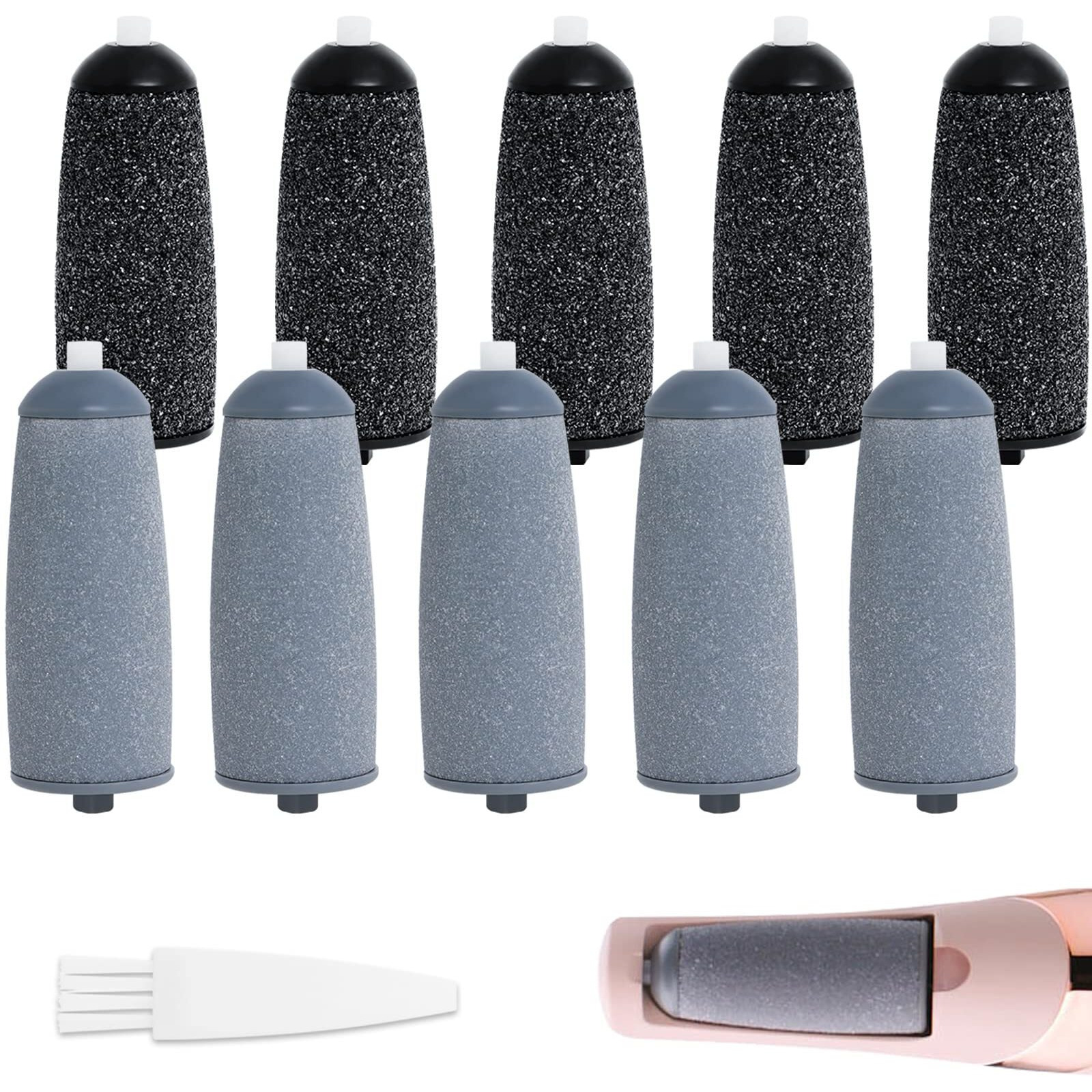10 Pack Replacement Roller Refills Compatible With Finishing Touch Flawless Pedi Electric Tool File Include A Cleaning Brush (5 Coarse & 5 Fine Rollers)