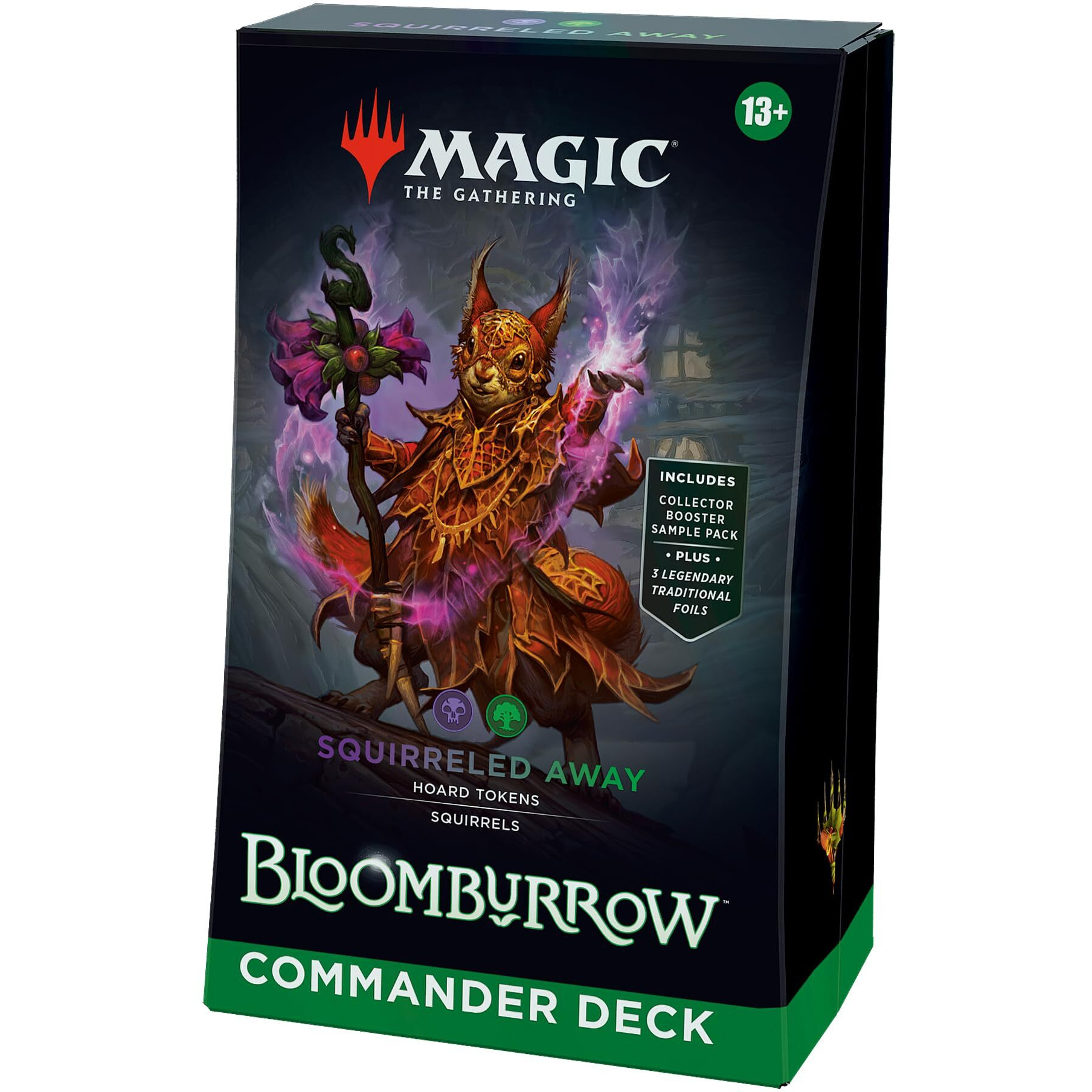 Magic The Gathering Bloomburrow Commander Deck - Squirreled Away (100-Card Deck  2-Card Collector Booster Sample Pack + Accessories)
