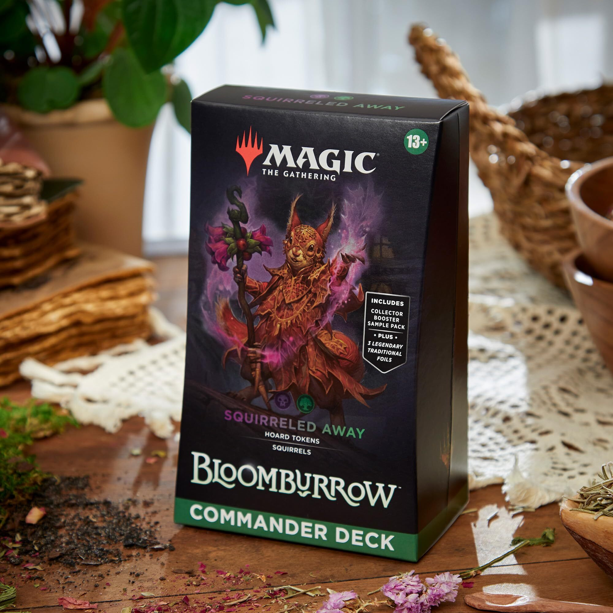 Magic The Gathering Bloomburrow Commander Deck - Squirreled Away (100-Card Deck  2-Card Collector Booster Sample Pack + Accessories)