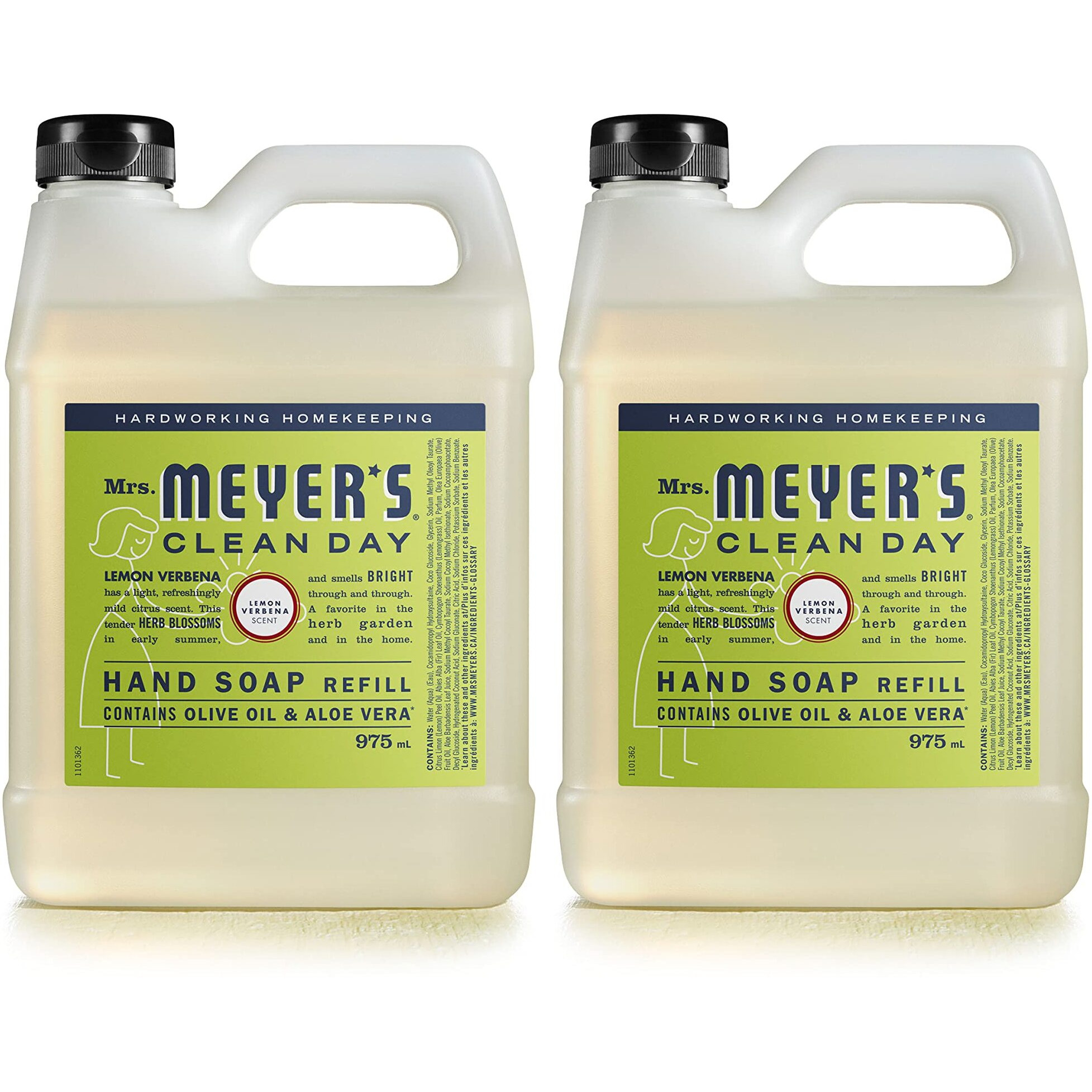 Mrs. Meyer's Clean Day Hand Soap Refill  Made With Essential Oils  Biodegradable Formula  Lemon Verbena  33 Fl. Oz - Pack Of 2