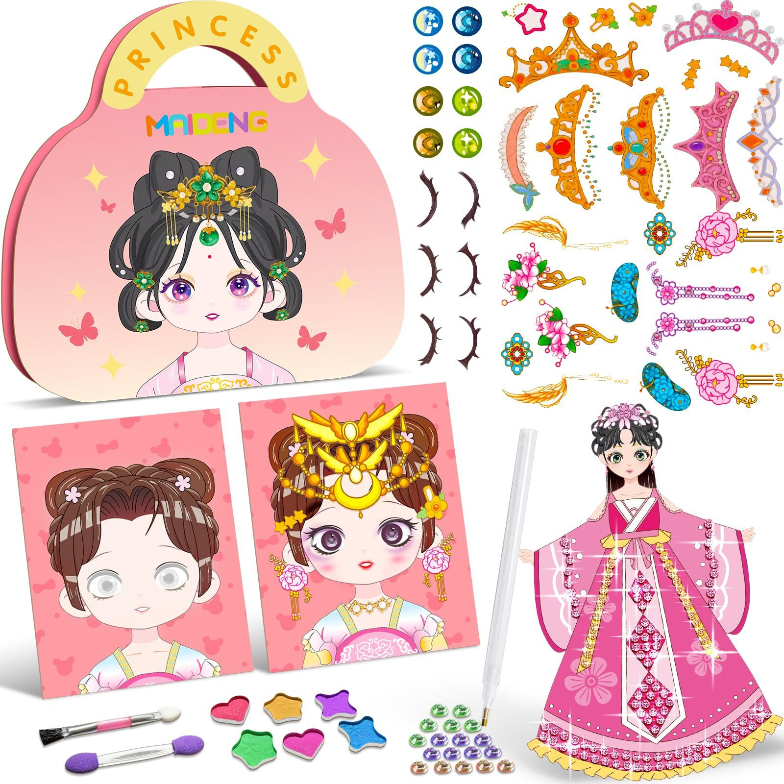 Zhoc Art Craft Activity For Kids  Make Up On Paper Diy Girls Toys Kit With Diamond Painting & Princess Dress Up Set  Ideal Birthday Gift For Girls Ages 4 5 6 7 8 9+ Year Old
