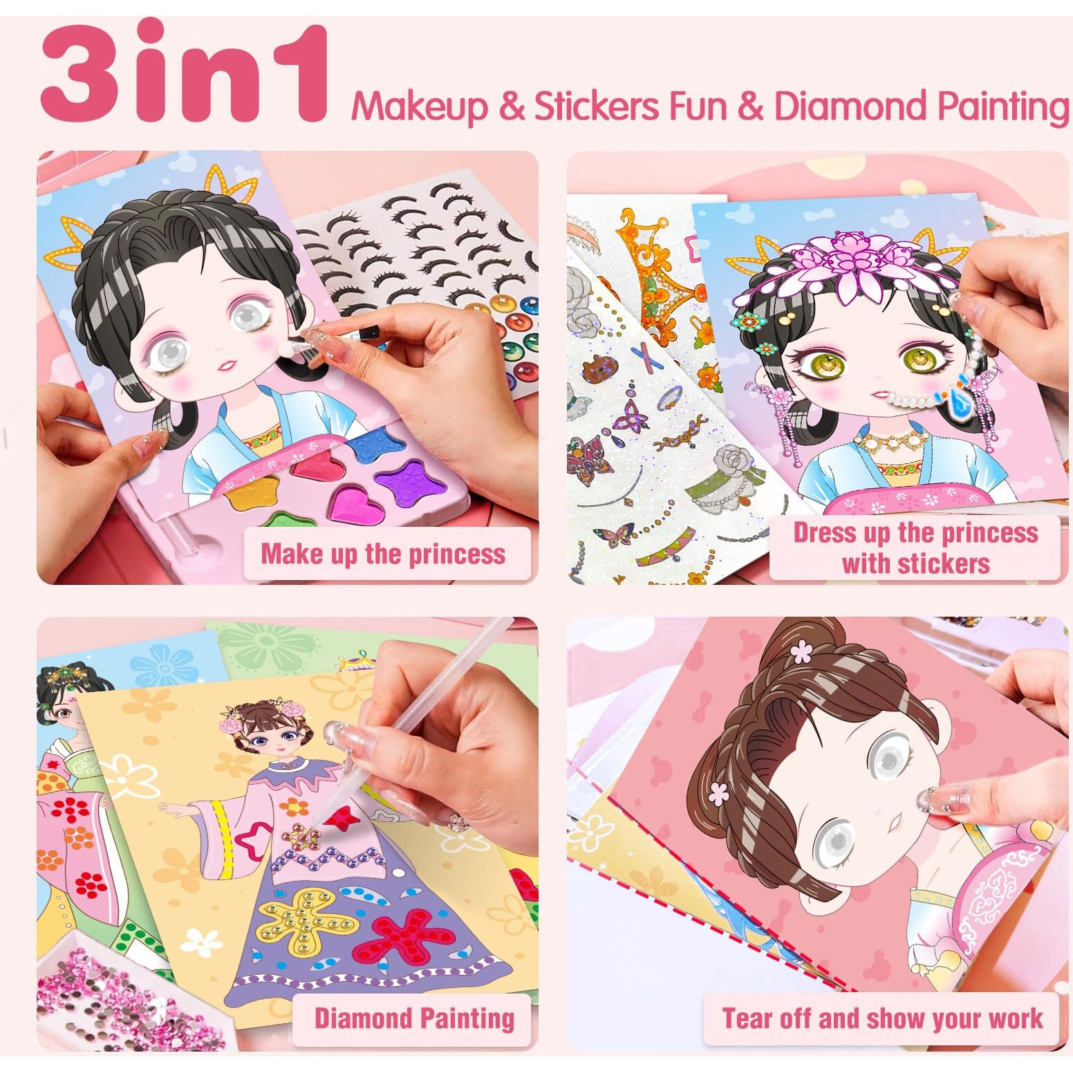 Zhoc Art Craft Activity For Kids  Make Up On Paper Diy Girls Toys Kit With Diamond Painting & Princess Dress Up Set  Ideal Birthday Gift For Girls Ages 4 5 6 7 8 9+ Year Old