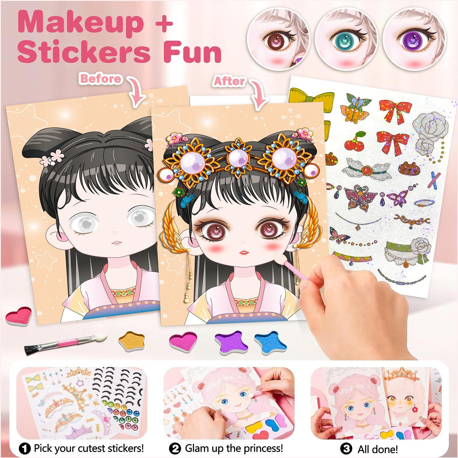 Zhoc Art Craft Activity For Kids  Make Up On Paper Diy Girls Toys Kit With Diamond Painting & Princess Dress Up Set  Ideal Birthday Gift For Girls Ages 4 5 6 7 8 9+ Year Old