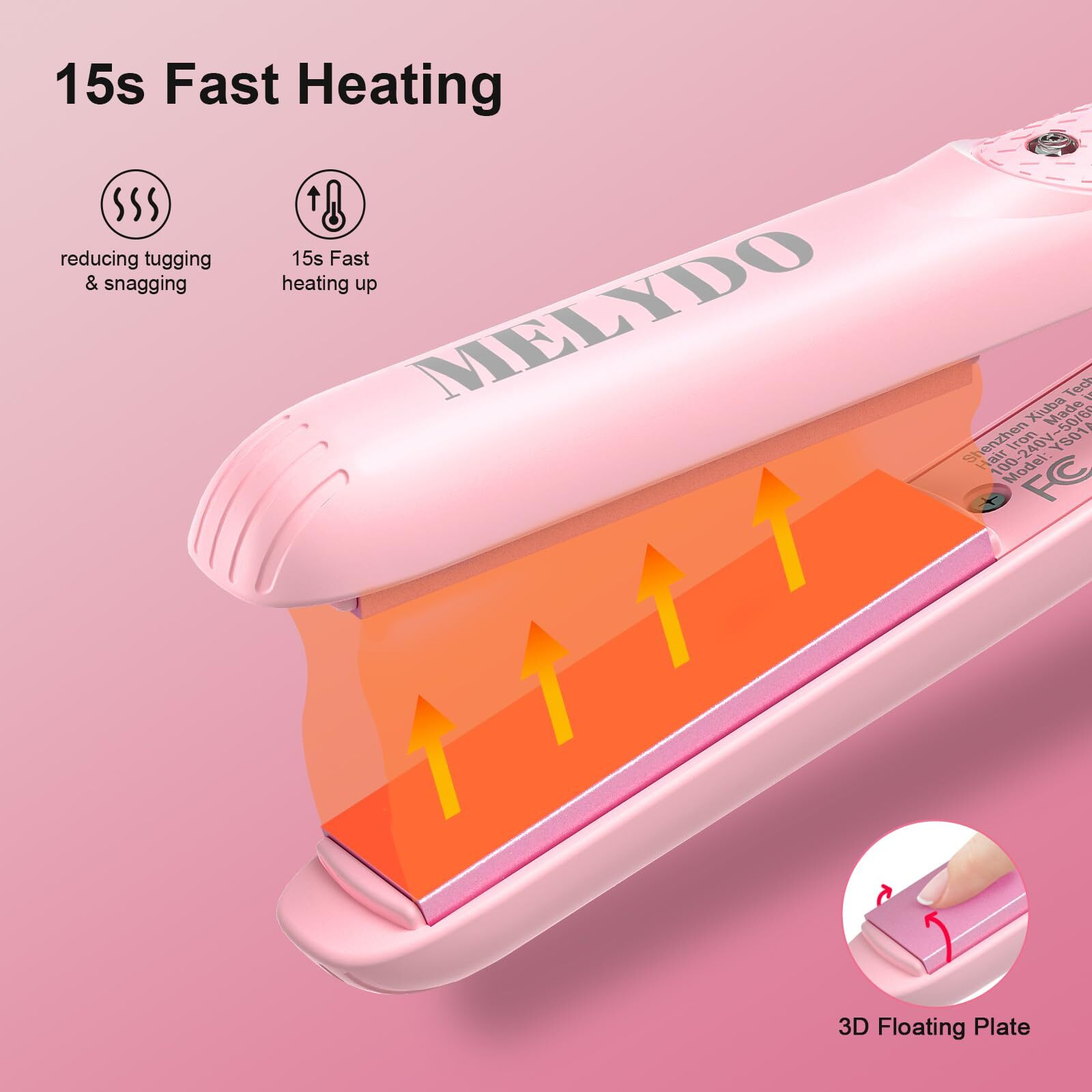 Melydo Mini Portable Flat Iron  0.7 Inch Dual Voltage Travel Hair Straightener - Small Flat Irons Hair Straightener For Short Hair  Curls Bangs  Worldwide-Use Travel Flat Iron  Pink