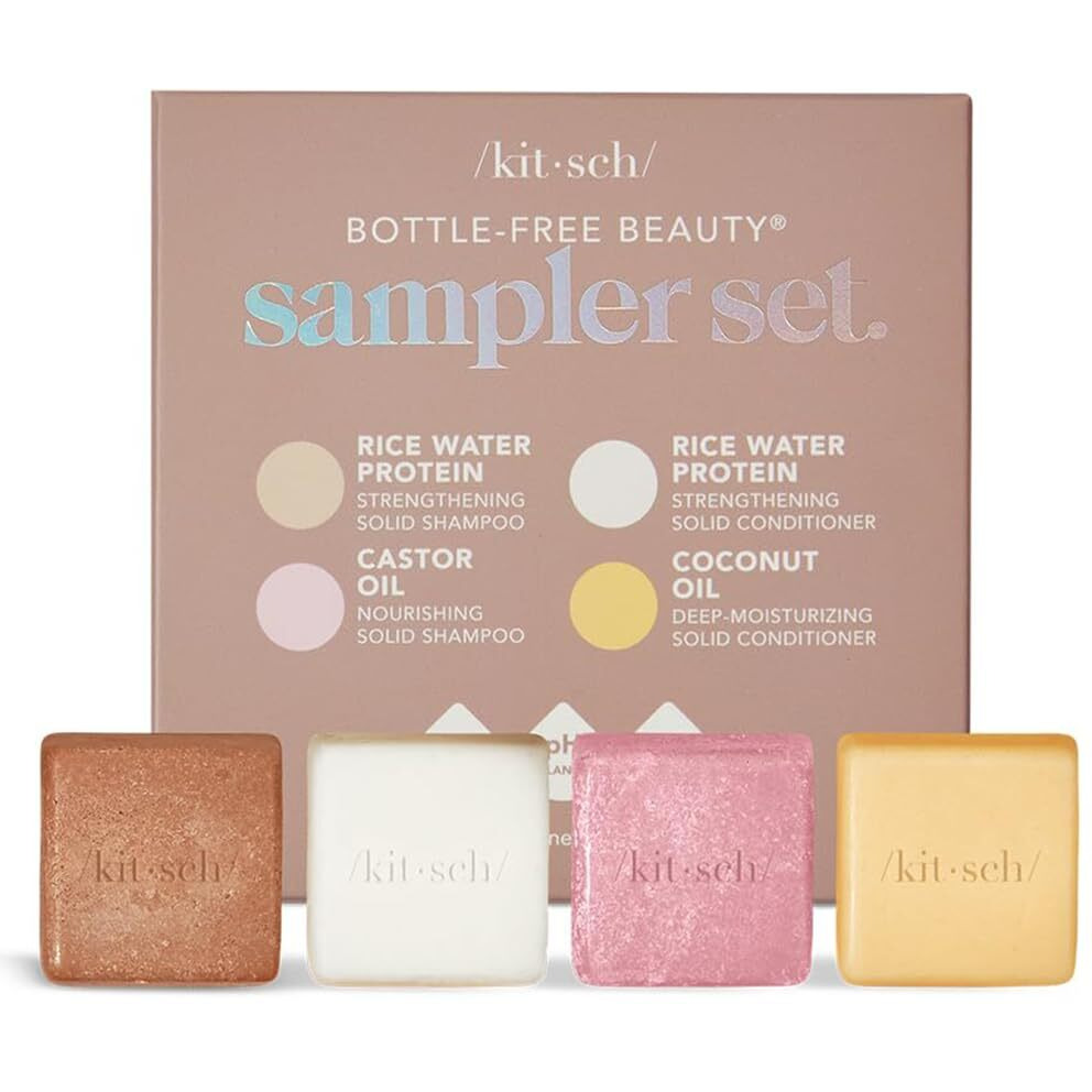 Kitsch 4Pc Sampler Set - Rice Shampoo Bar  Growth Castor Oil Shampoo Bar  Coconut Oil Deep-Moisturizing Hair Conditioner Bar  Zero Waste