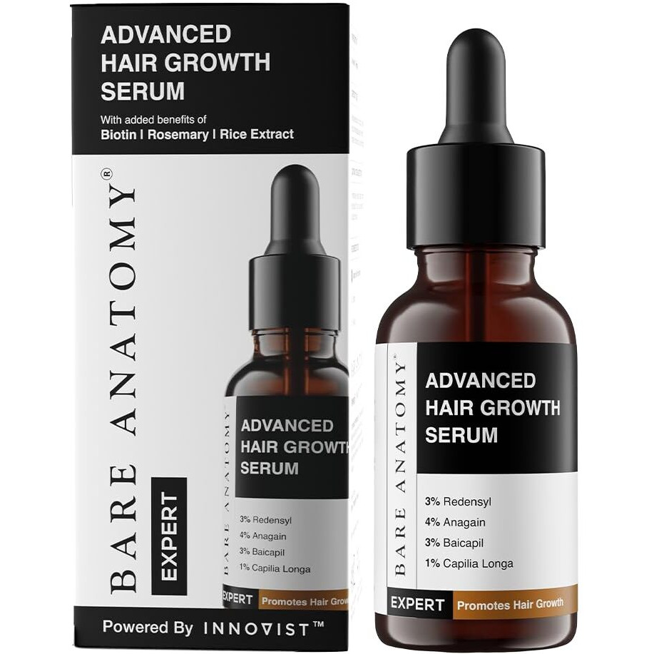 Bare Anatomy Advanced Hair Growth Serum | 3% Redensyl + 4% Anagain + 3% Baicapil + 1% Capilia Longa  Rosemary  Biotin & Rice Extract | Hair Growth & Hair Fall Control Serum For Women & Men | 30Ml