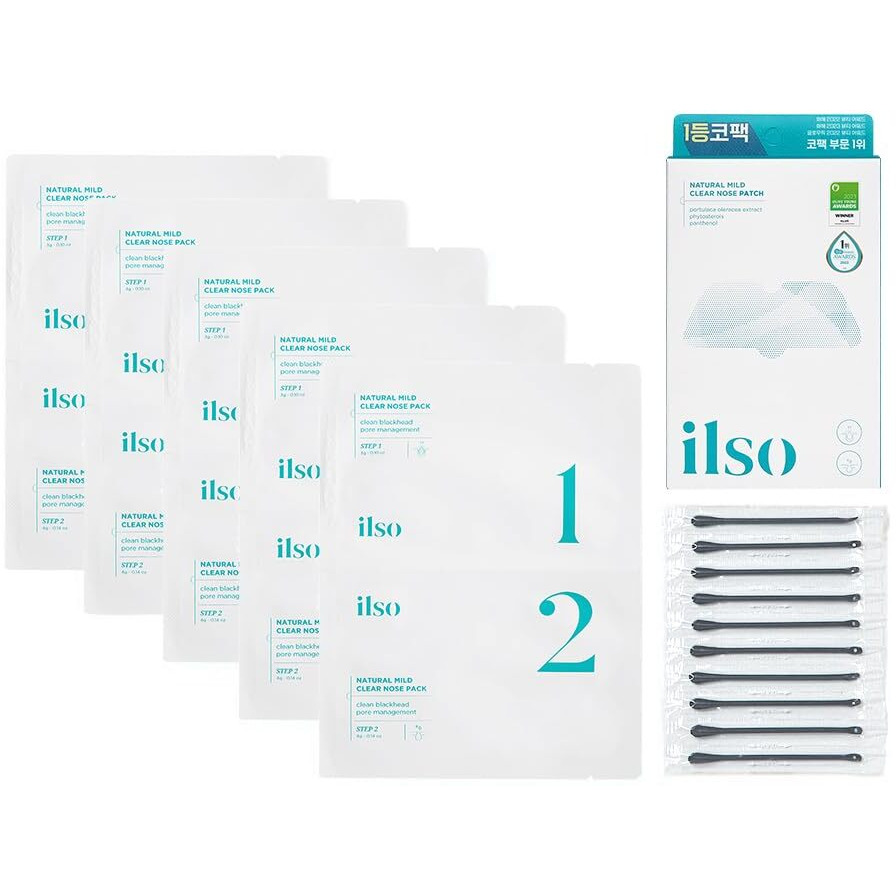 Ilso Natural Mild Clear Nose Patch/Blackhead Remover For Nose/Targets Pores & Pimples/Facial Skin Care/Dermatologist Approved/Korean Skin Care To Absorb Acne Nose Gunk (5 Pcs)