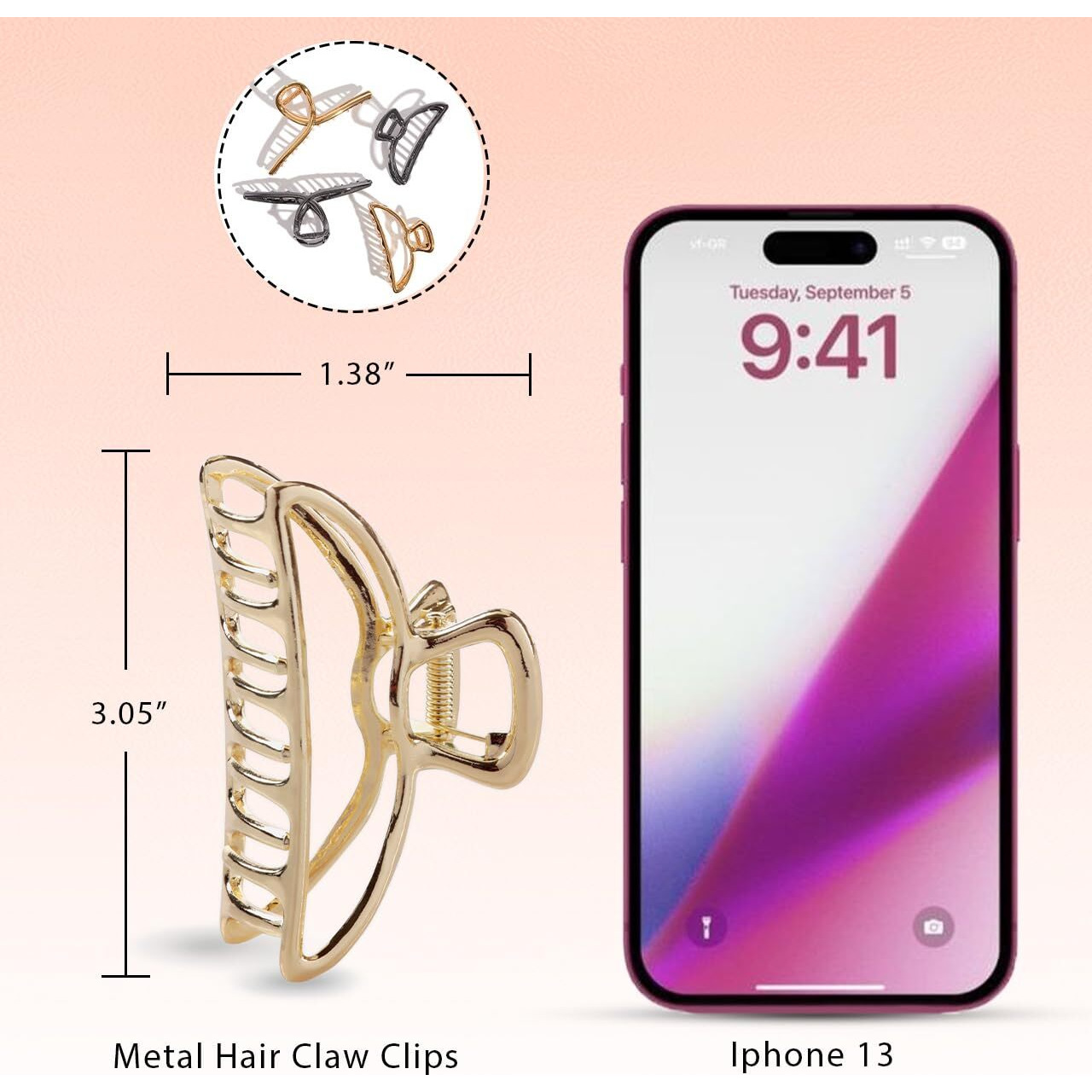 Kitsch Metal Hair Claw Clips Set | Assorted Hair Accessories In Gold & Hematite | Durable Clips For Women | Elegant Hair Claws For Everyday Use & Special Occasions | Medium Claw Clips - 4-Piece