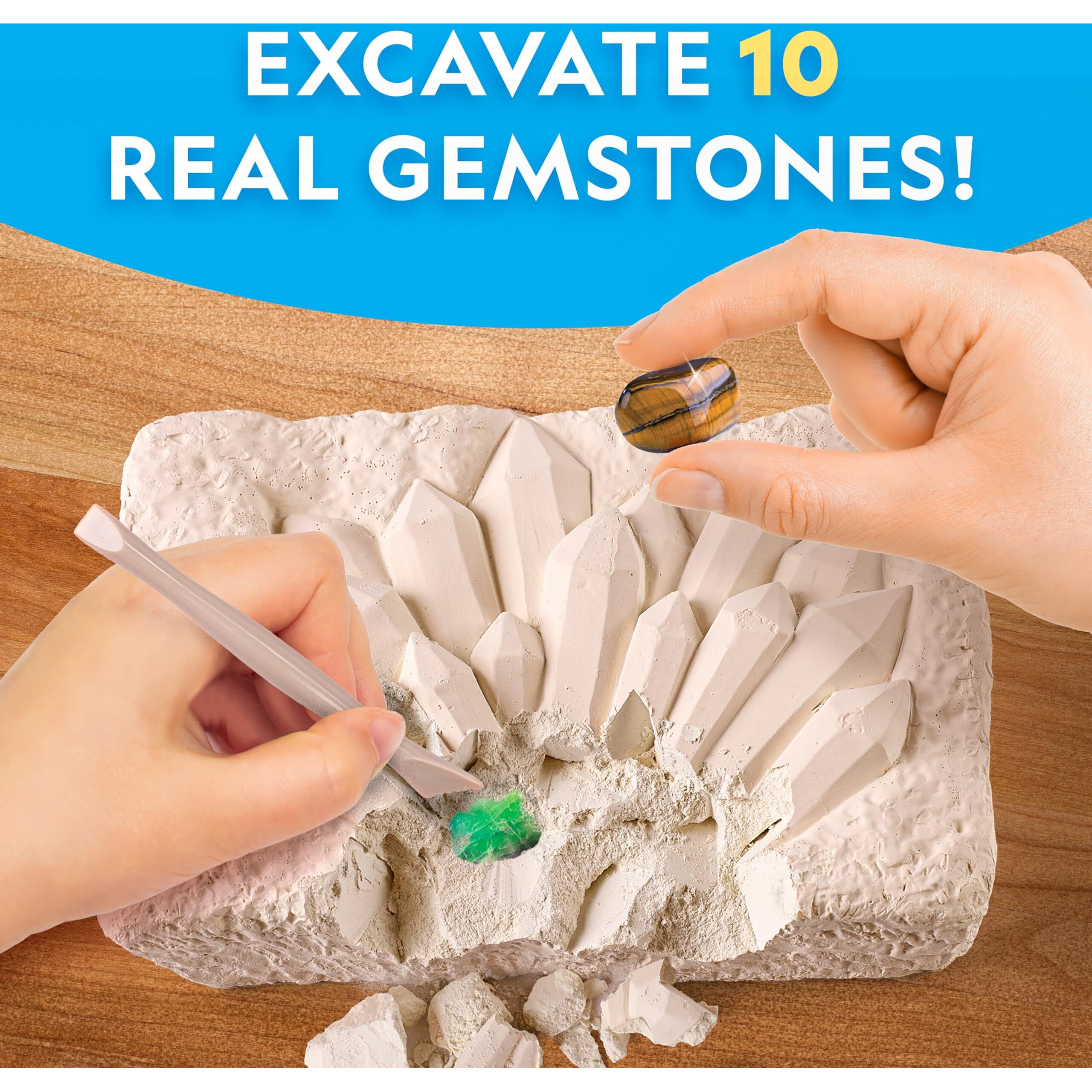 National Geographic Gemstone Dig Kit - Dig Up 10 Real Gemstones And Crystals  Science Kit For Kids  Gem Digging Kit  Gift For Girls And Boys  Mining Kit  Rock Collection