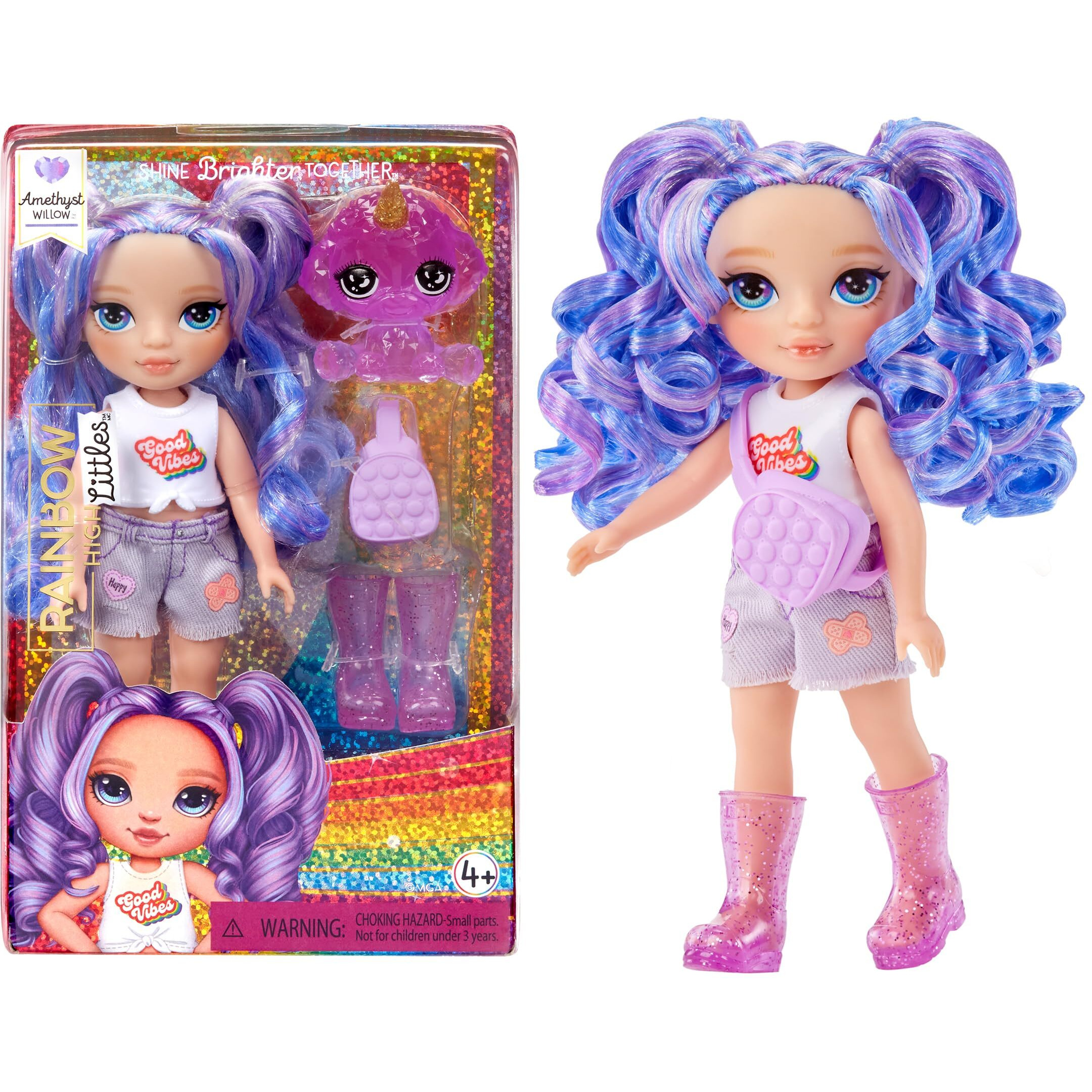 Rainbow High Littles - Amethyst Willow  Purple 5.5&quot&quot Posable Small Doll With Purse  Magical Pet Dog  Girls Toy Gift  Kids Ages 4-12 Years