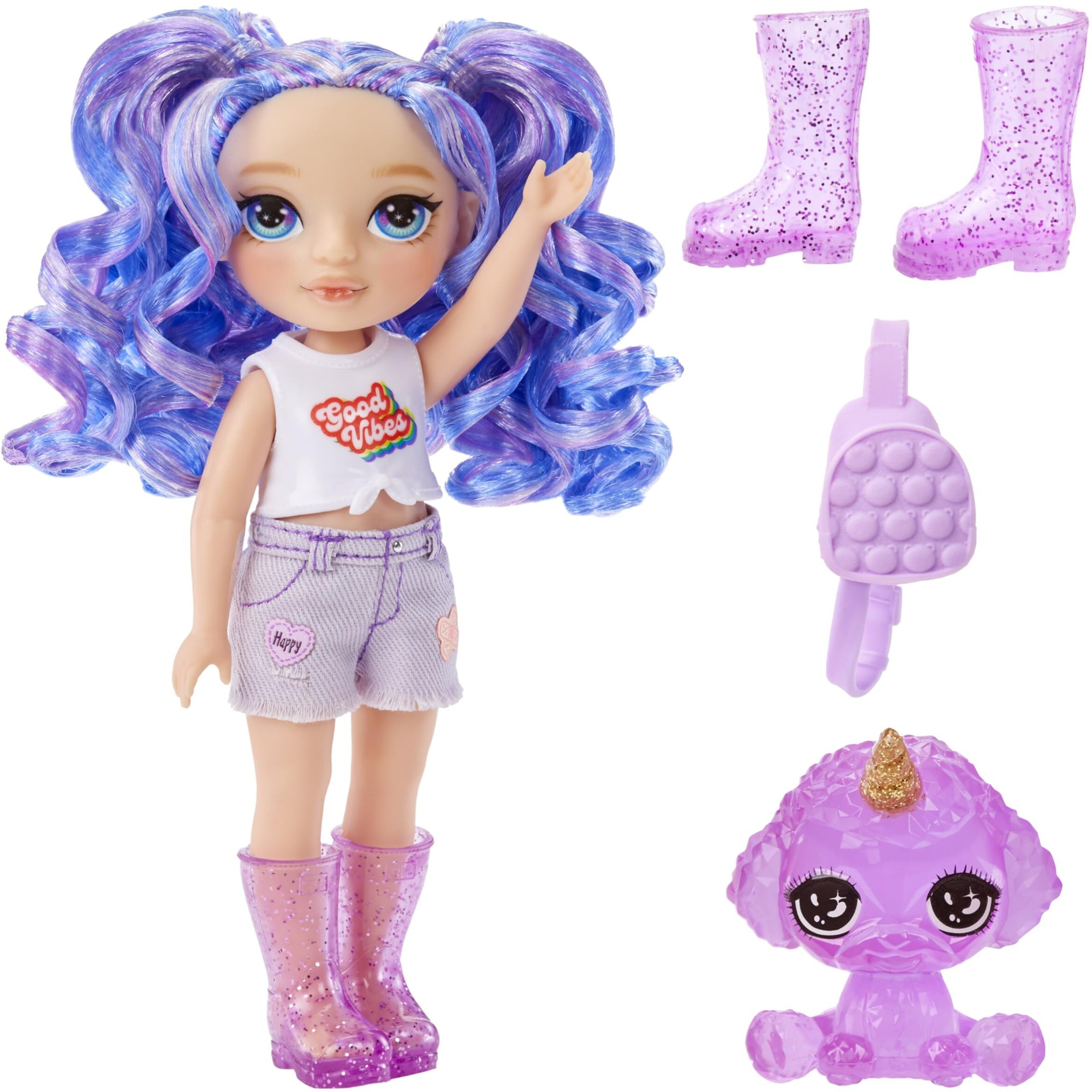 Rainbow High Littles - Amethyst Willow  Purple 5.5&quot&quot Posable Small Doll With Purse  Magical Pet Dog  Girls Toy Gift  Kids Ages 4-12 Years