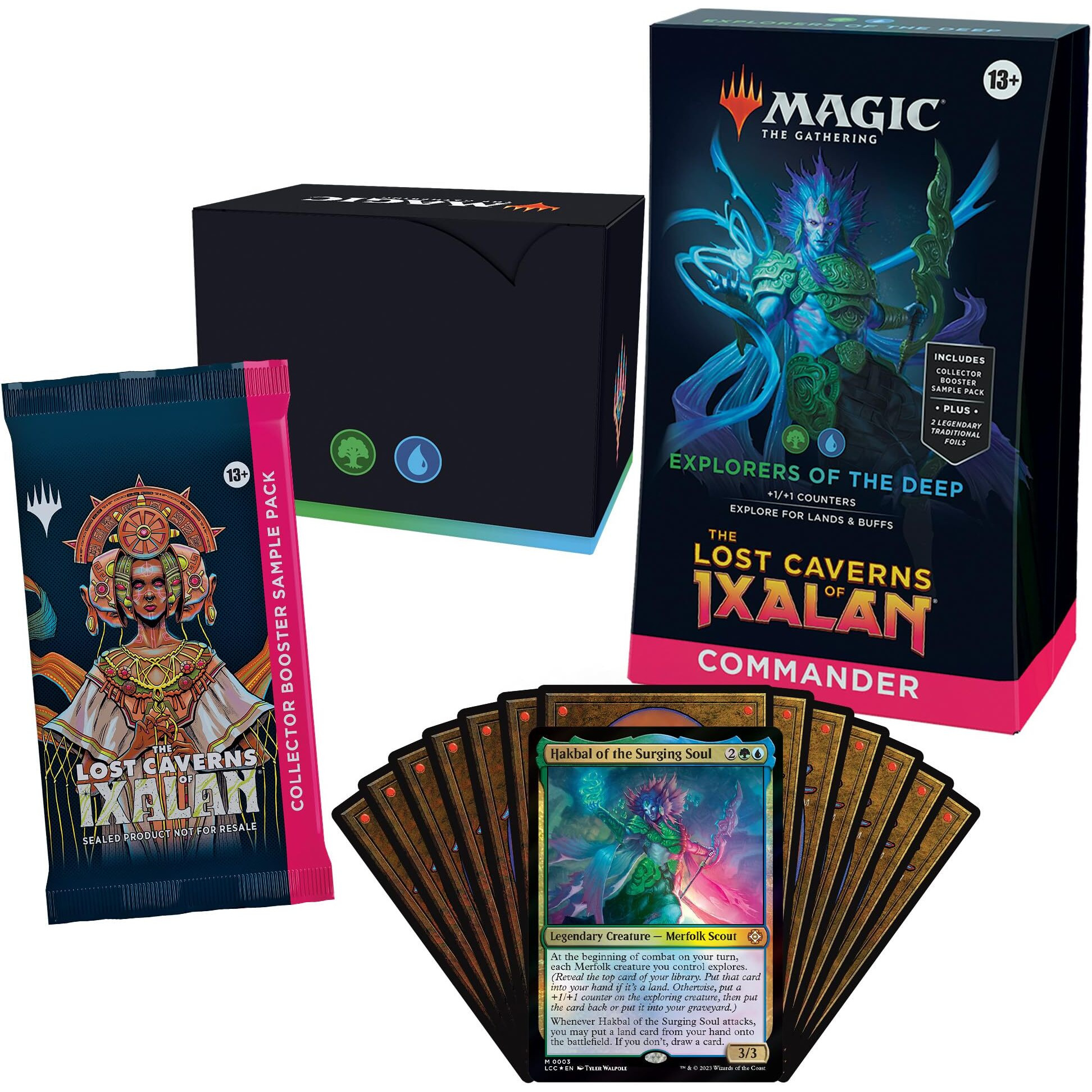 Magic The Gathering The Lost Caverns Of Ixalan Commander Deck - Explorers Of The Deep (100-Card Deck  2-Card Collector Booster Sample Pack + Accessories)