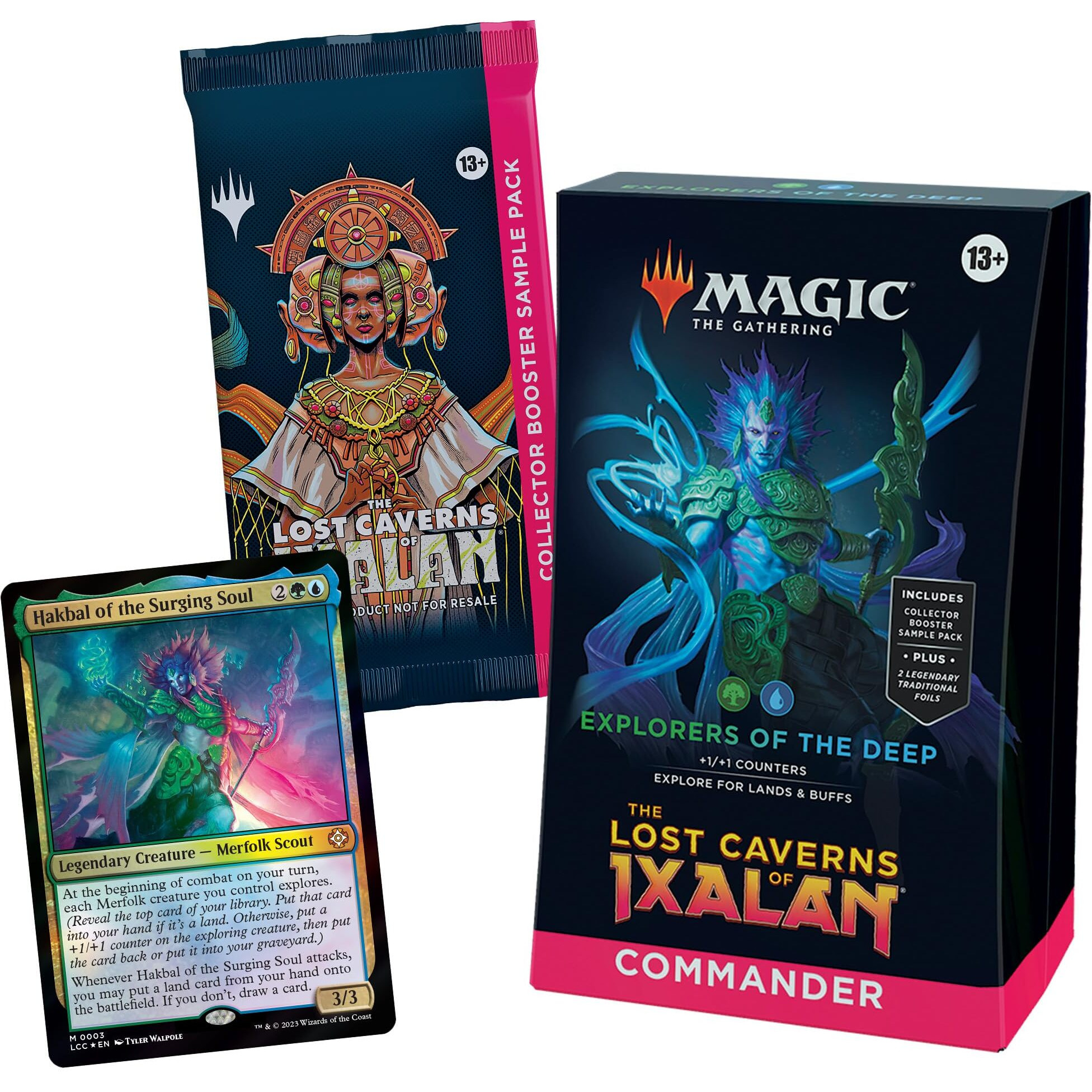Magic The Gathering The Lost Caverns Of Ixalan Commander Deck - Explorers Of The Deep (100-Card Deck  2-Card Collector Booster Sample Pack + Accessories)