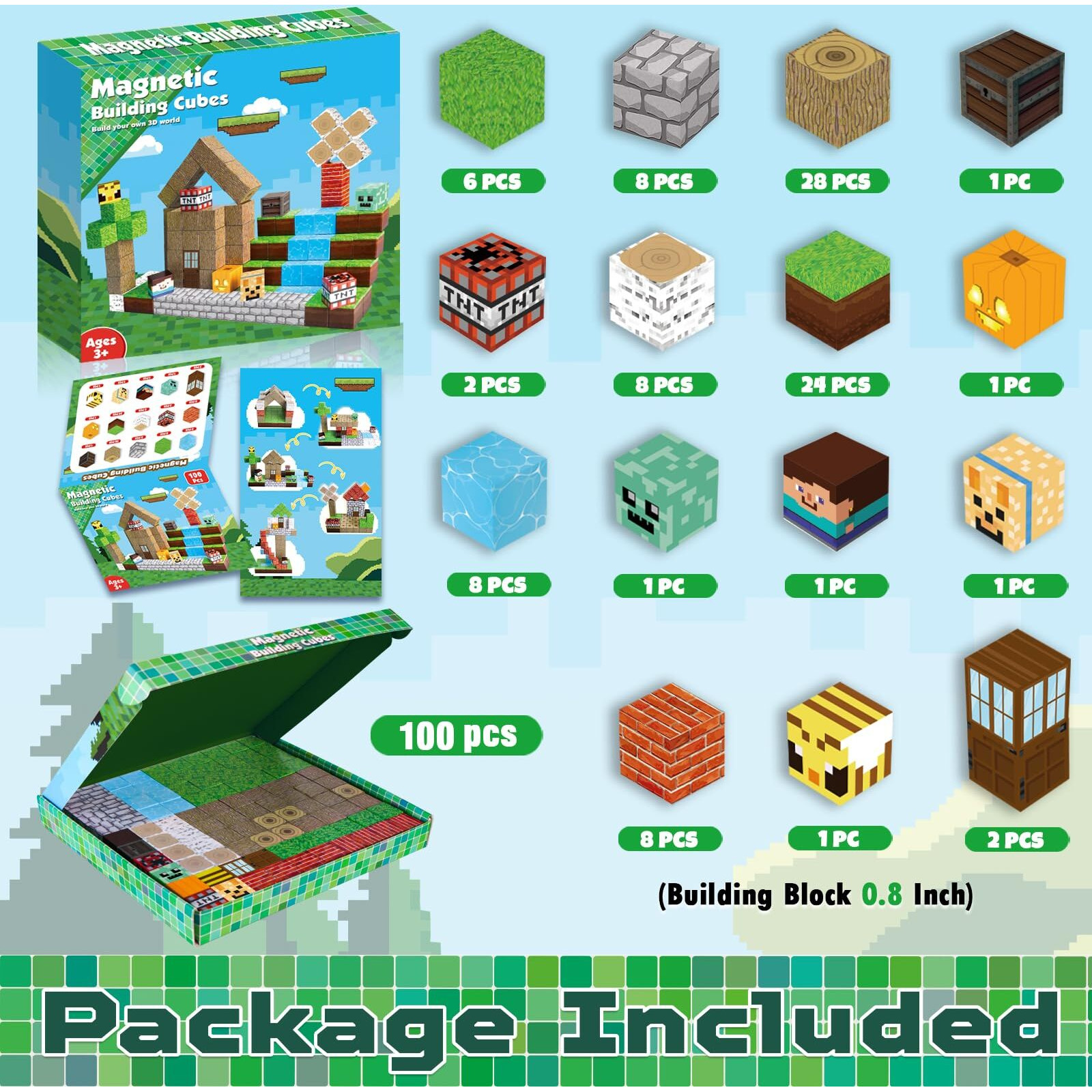 Magnetic Blocks-100Pcs Magnetic Building Blocks  Magnetic Tiles Kids Build World Magnets Cubes 2024 Upgraded Stem Game Toys  Christmas Birthday Gifts For Boys & Girls Ages 3+