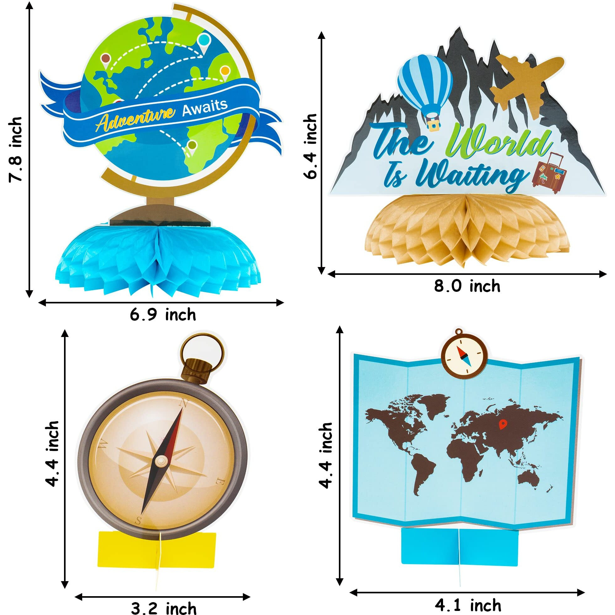Osnie 12Pcs Travel Themed Honeycomb Centerpieces Table Toppers Adventure Awaits Party Decor Travel Around The World Bon Voyage Table Decor Photo Props For Let The Adventure Begin Going Away Party
